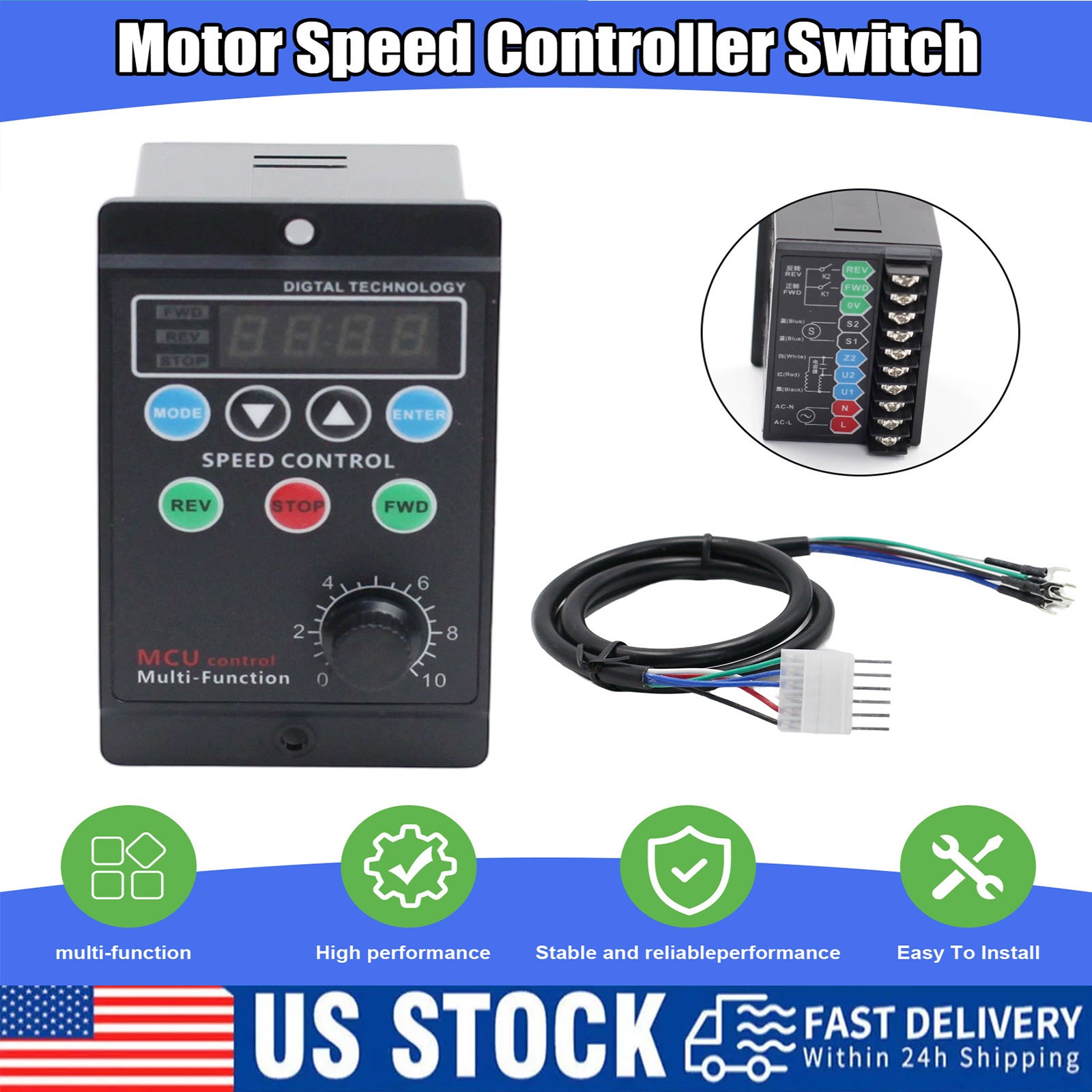120W AC 110V 3A Digital Motor Speed Control MCU Controller Target Value Settable