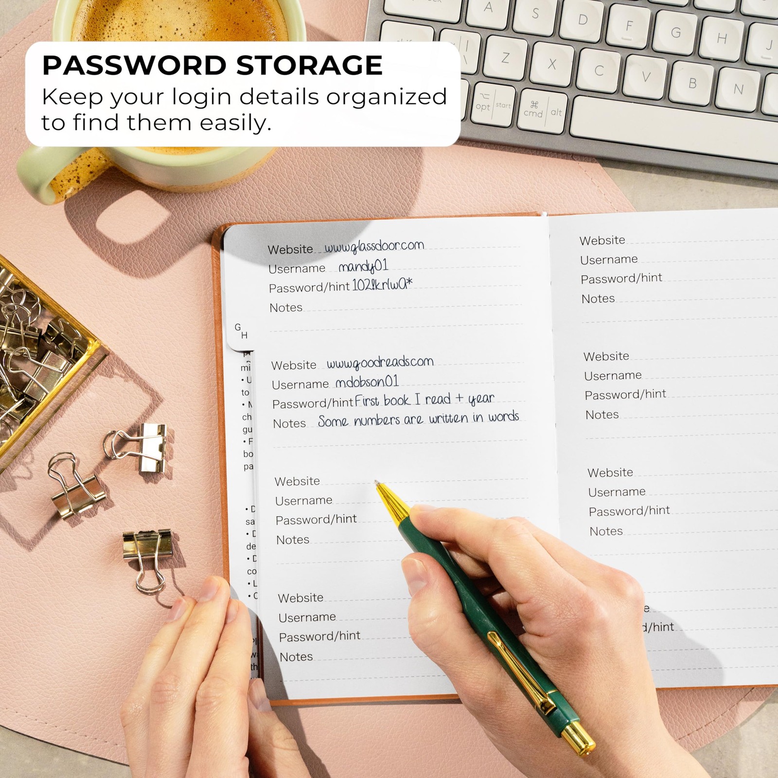 Clever Fox Password Book with alphabetical Medium (5.3 x 7.7 Inch), Orange