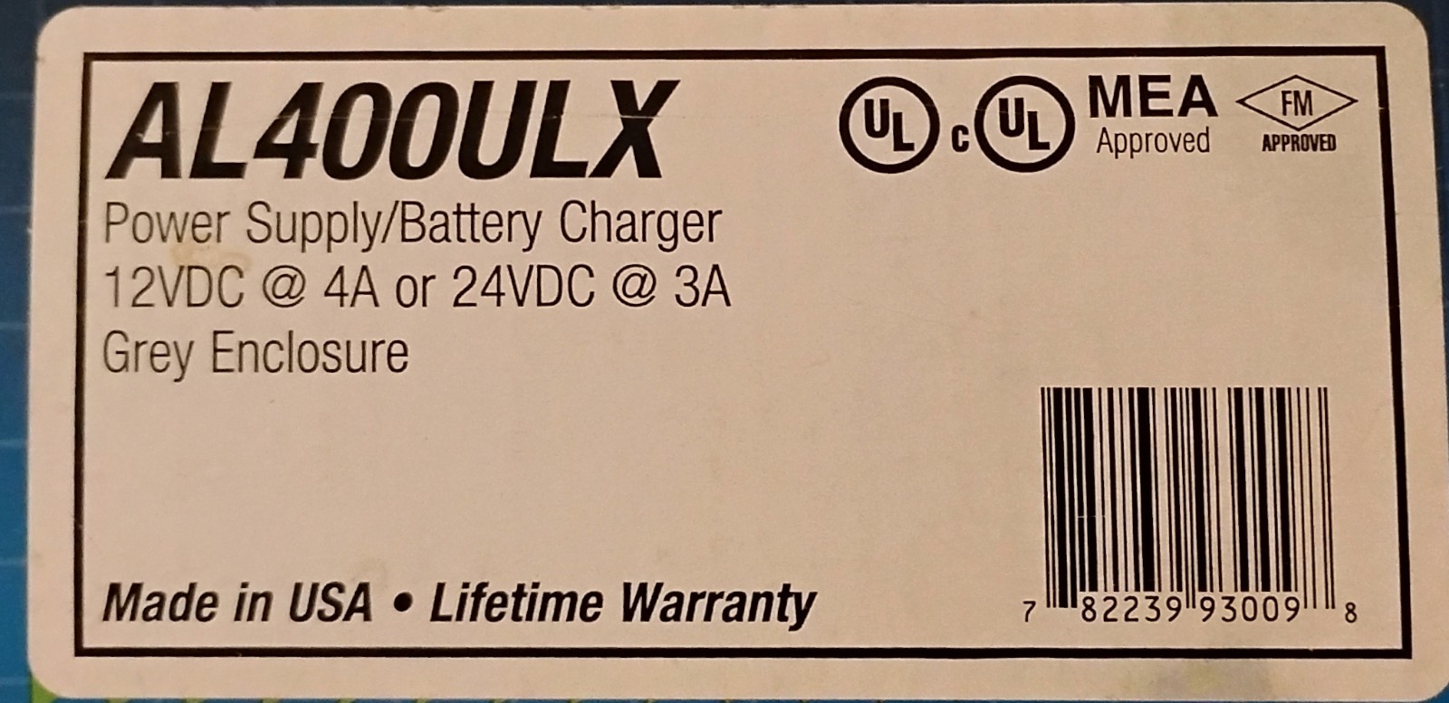 Altronix AL400ULX Power Supply/Battery Charger 12VDC 4A or 24VDC 3A Gray