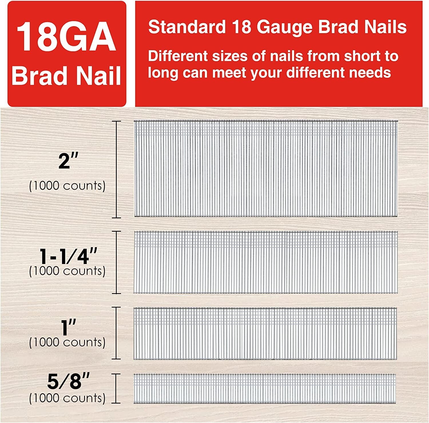 SHALL 18-gauge brads Finish Nails (T Series) 4000 pcs.from 5/8” up to 2”