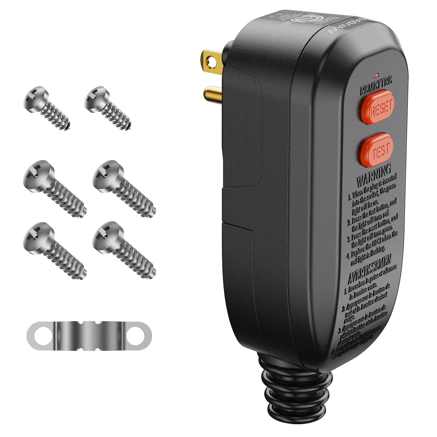 GFCI Replacement Plug Assembly Auto Reset 15 Amp 3 Prongs, 5 Years Warranty, Gro