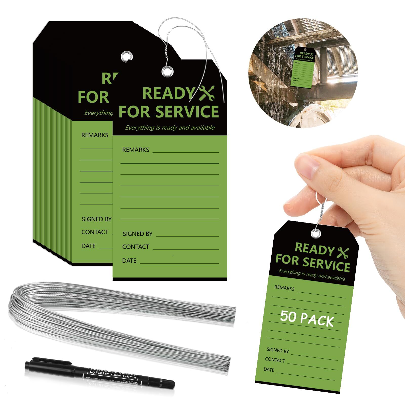 50PCS Ready for Service Tags 3″ x 5 3/4″ Service Repair Tags with Wire Servic…