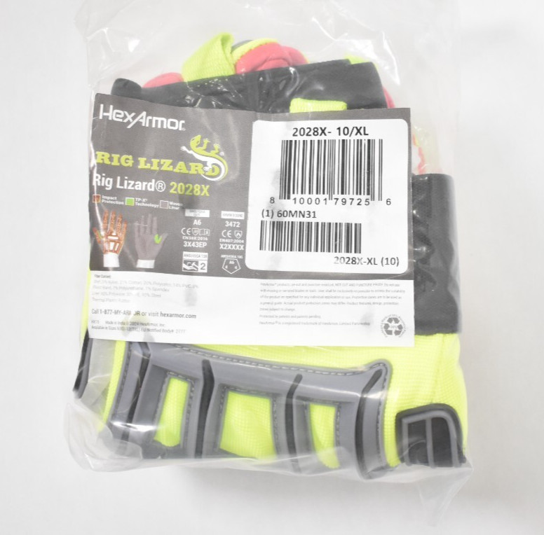 HexArmor Rig Lizard Riggers Gloves 2028X Size 10 XL Synthetic Leather w PVC Grip