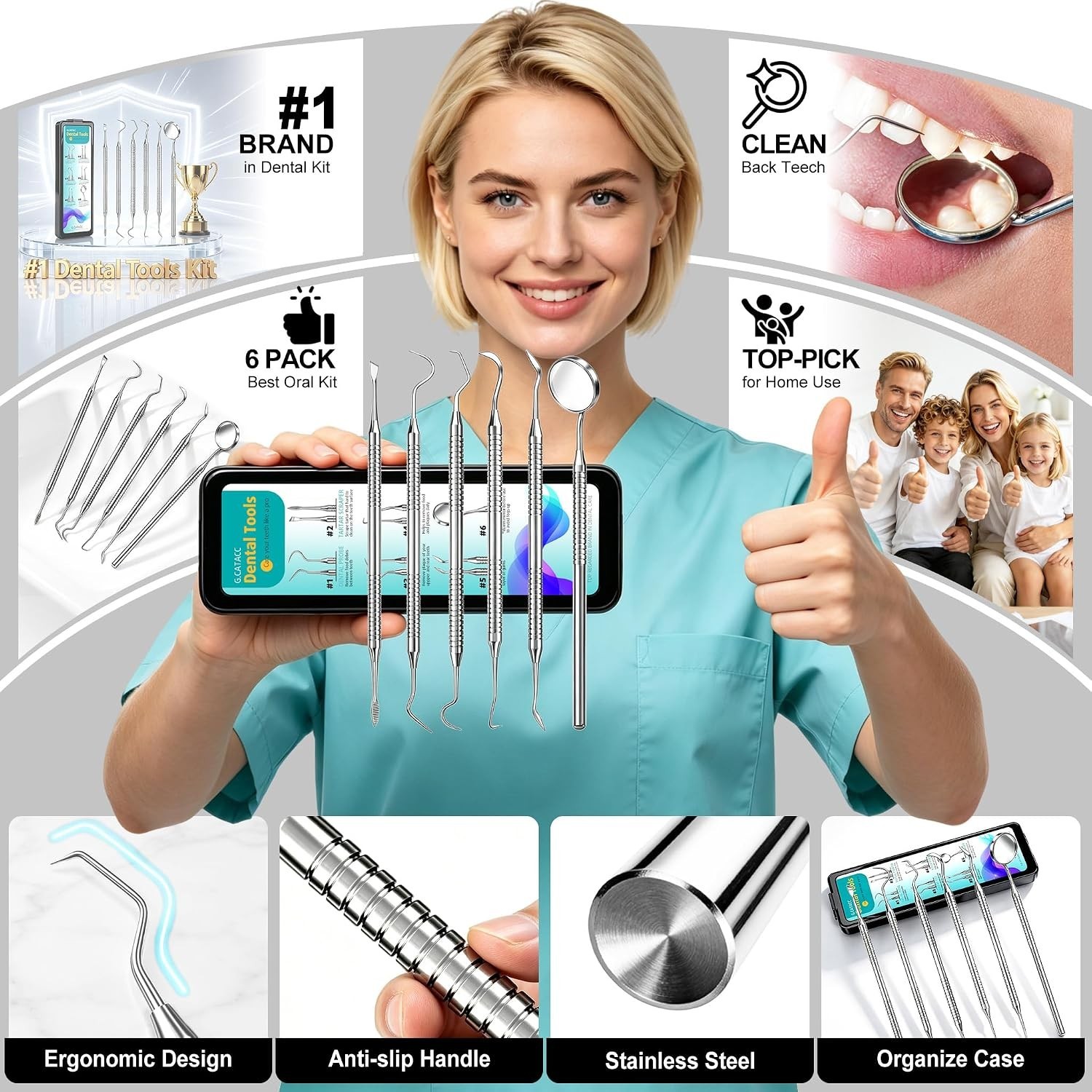 Dental Tools, Dental Pick for Teeth Cleaning, Stainless Steel Hygiene Kit with