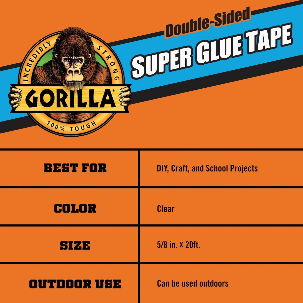 Gorilla 5/8 In. x 20 Ft. Super Glue Tape 109340 Gorilla 109340 052427017499 null