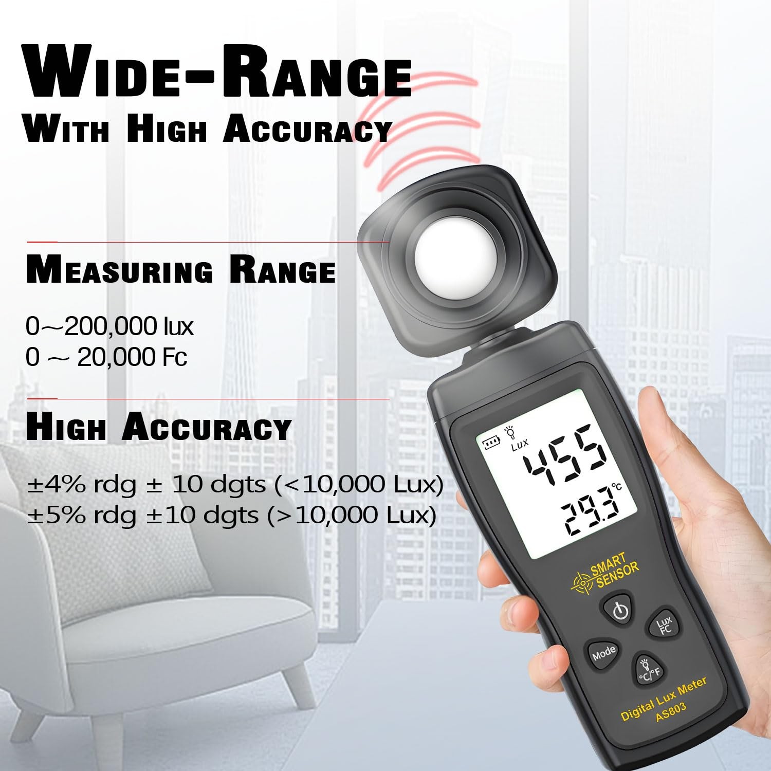 Digital Light Meter Backlit LCD Display Lux/Foot Candles Meter with 180º Rota…