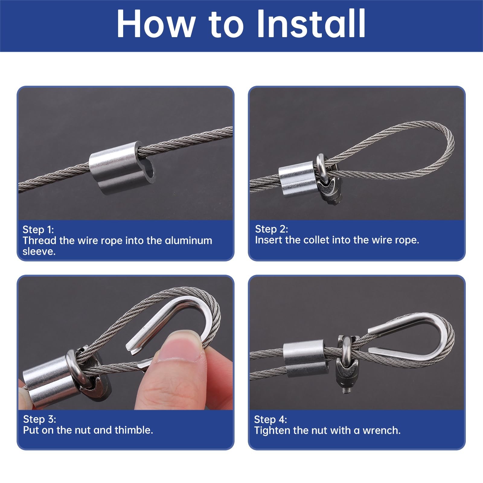 18 Pcs 3/16″ Wire Rope Accessory Set, 6pcs M5 Cable Clip Clamp, 6pcs Stainles…