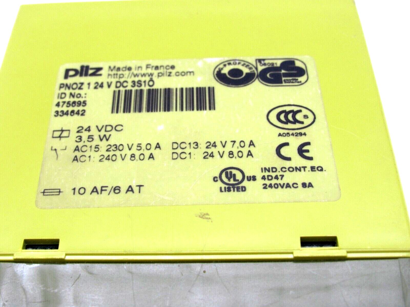 USED PILZ PNOZ-1-24VDC-3S10 SAFETY RELAY 475695 PNOZ124VDC3S10