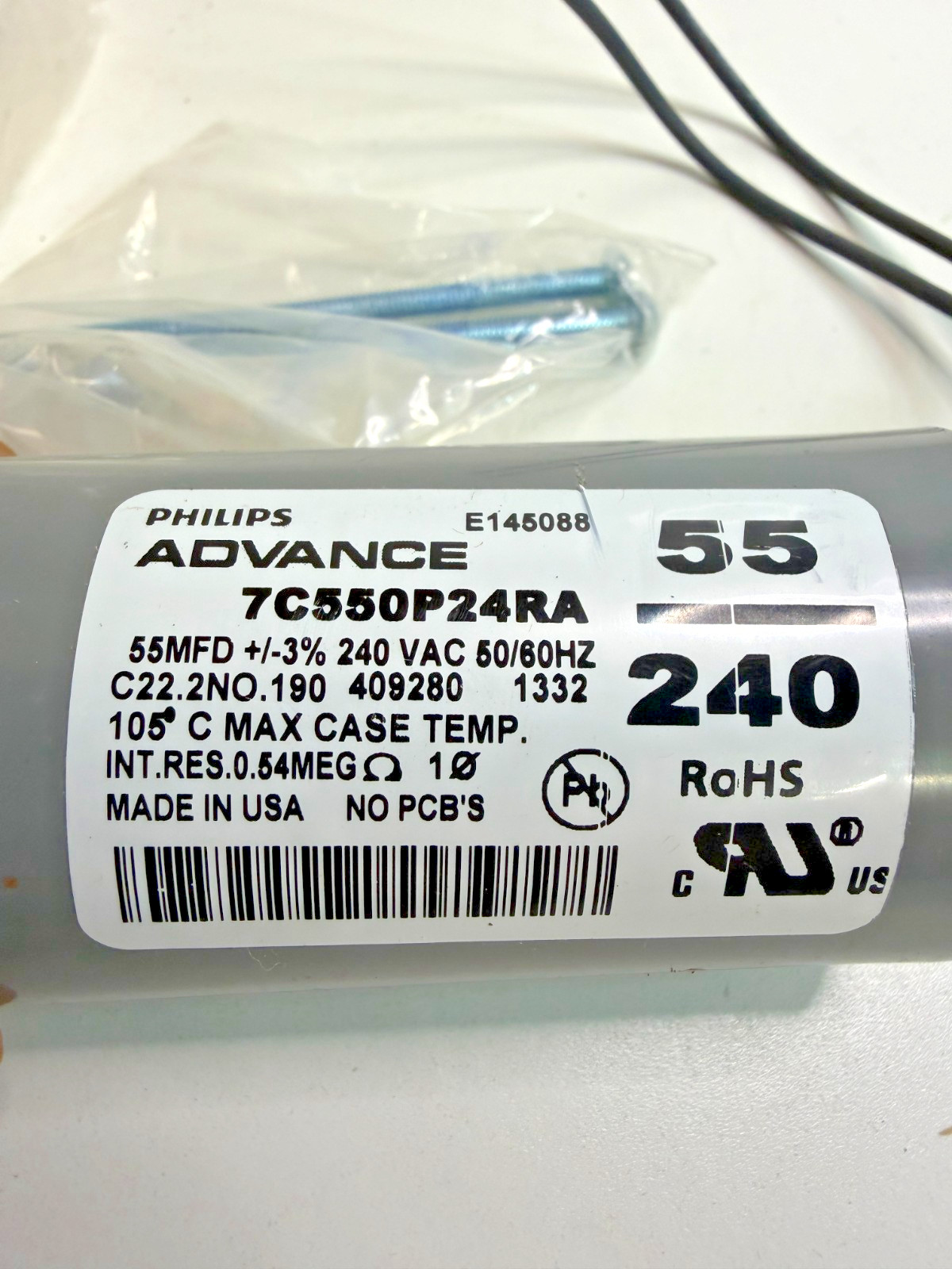 Philips Advance 7C550P24RA 55MFD 240VAC 50/60Hz