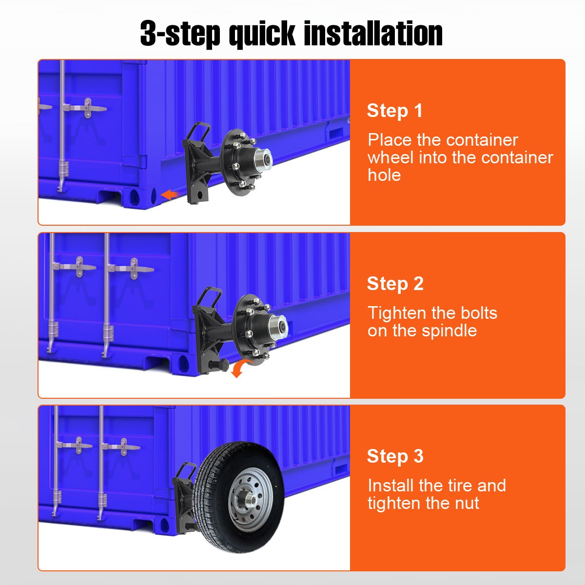 8x 5.5 Lug Superior Shipping Container Wheels; Spindle Kit，Container Moving Kit