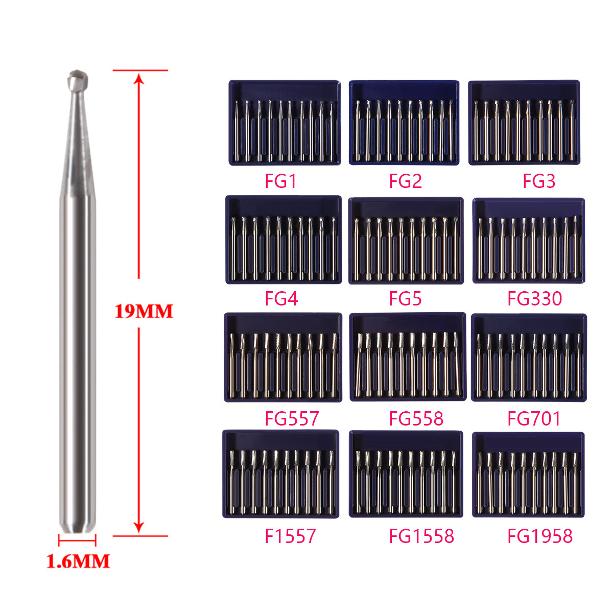 10pcs/pk Dental Carbide Burs for High Speed Handpiece Pear Bur 19mm FG Shank