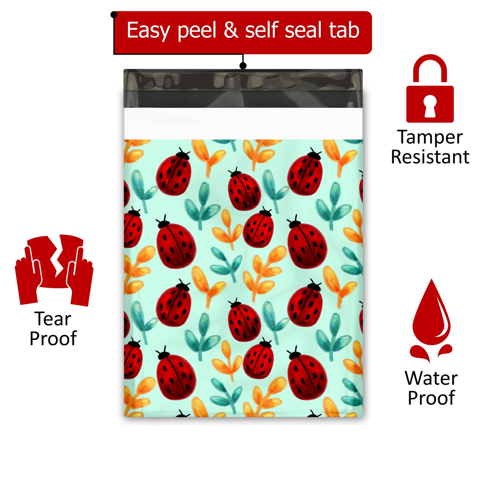 10×13 (100) Ladybug Designer Poly Mailers Shipping Envelopes Premium Printed …