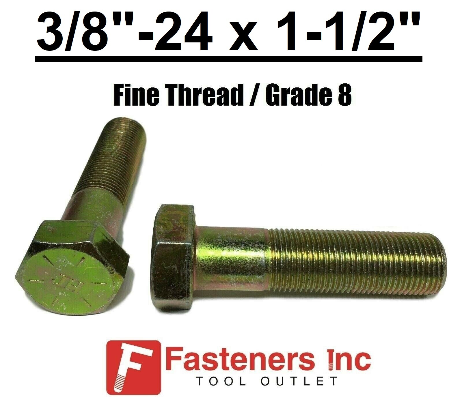 3/8-24 x 1-1/2″ (PT) Hex Bolt Yellow Zinc Plated Grade 8 Cap Screw Fine Thread