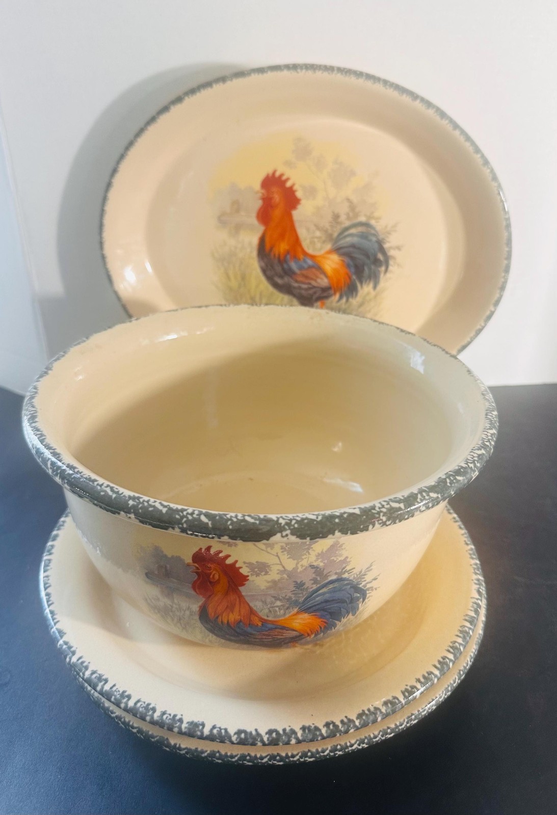 Home & Garden Party Rooster Plates/Oval Serving Platter/Mixing bowl_B