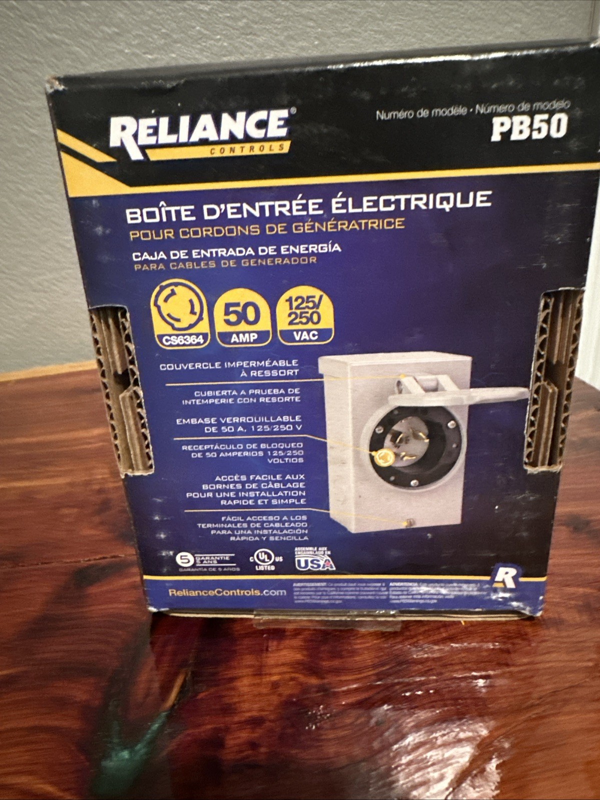 Reliance Controls PB50 50-Amp, 3-Prong Power Inlet Box Generator Cord Connection