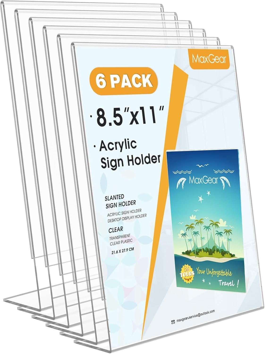6 Pack Acrylic Sign Holder 8.5 X 11, Plastic Paper Holder With Vertical Slant…