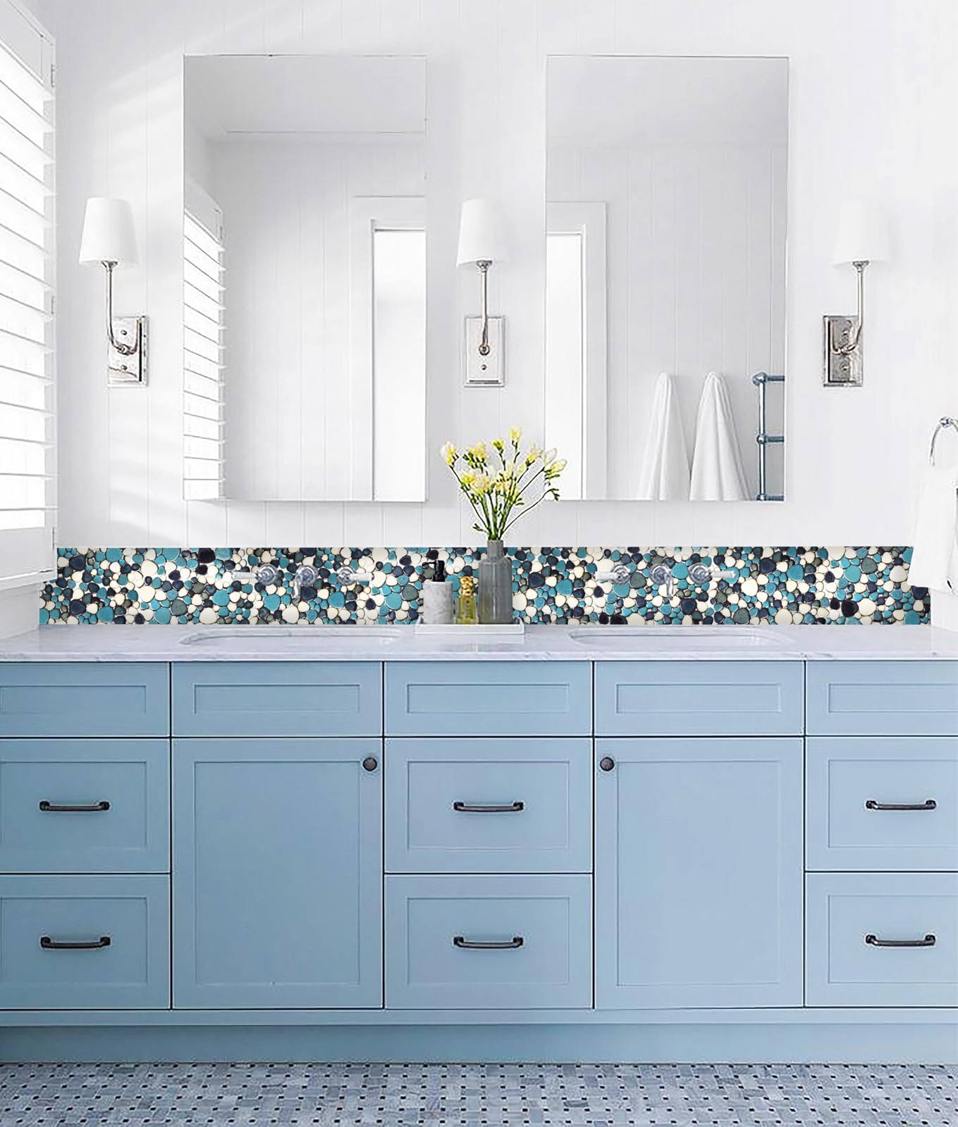 Primoon Pebble Tiles 5 Sheets Aqua Teal Blue Mosaic Tiles For Accent Wall