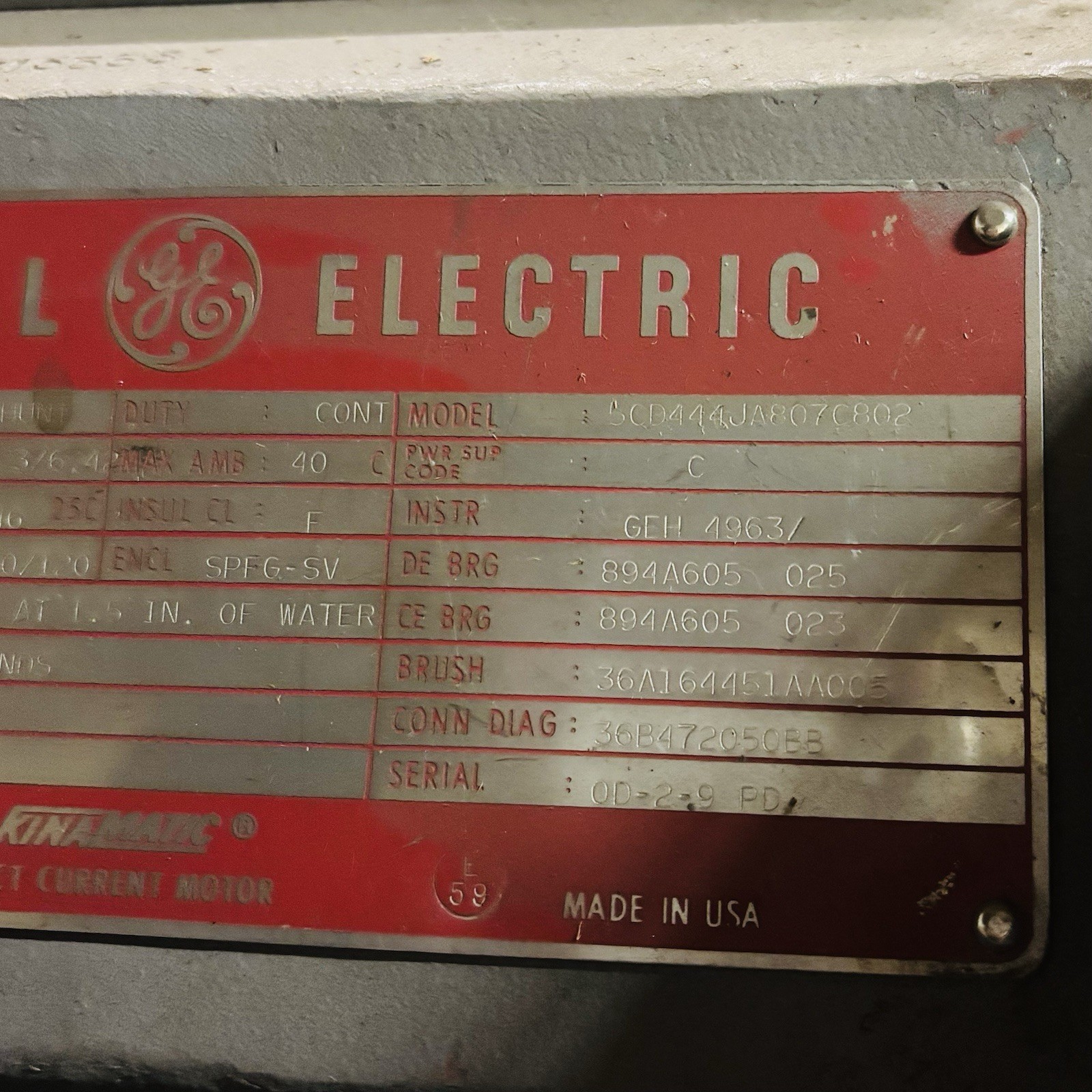 GE KINAMATIC 300 HP CD4460 DC Motor 500V 630/1500RPM SPFG-SV