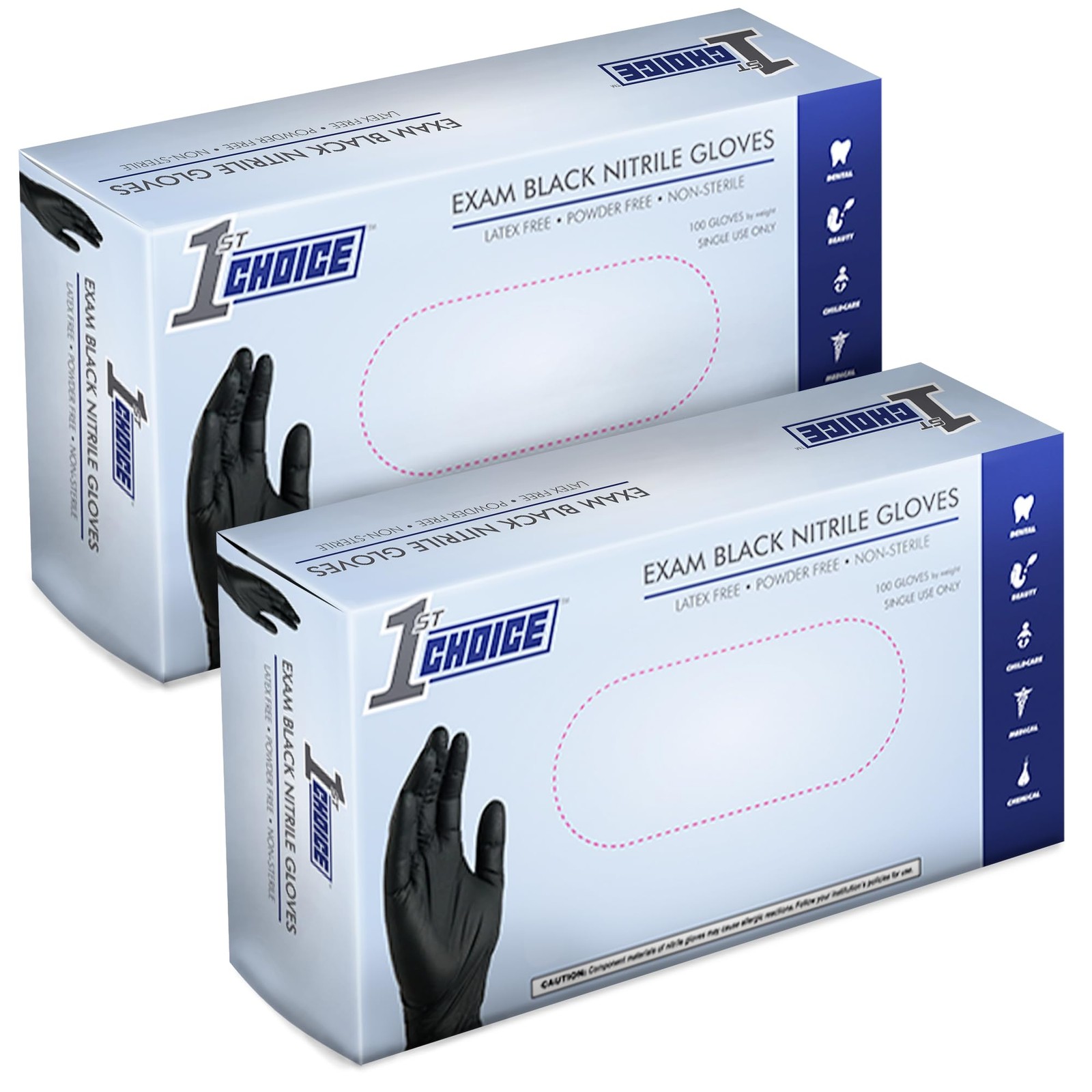 1st Choice Black Nitrile Disposable Gloves, Large, 2 Boxes of