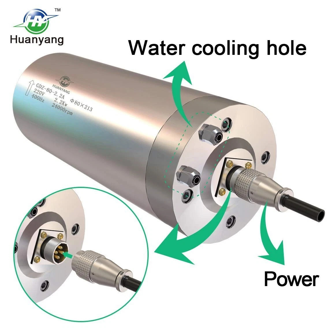 Spindle Motor 220V 2.2 KW 24000RPM Φ80mm 4 Bearings Water Cooling ER20