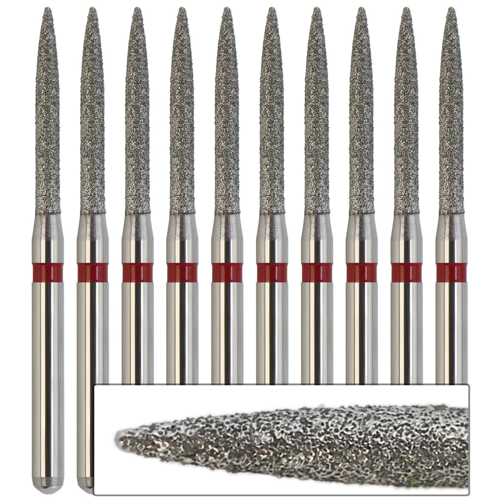 Dental Diamond Flame Bur Fine Grit Red FG Burs 863/012F For High Speed Turbine