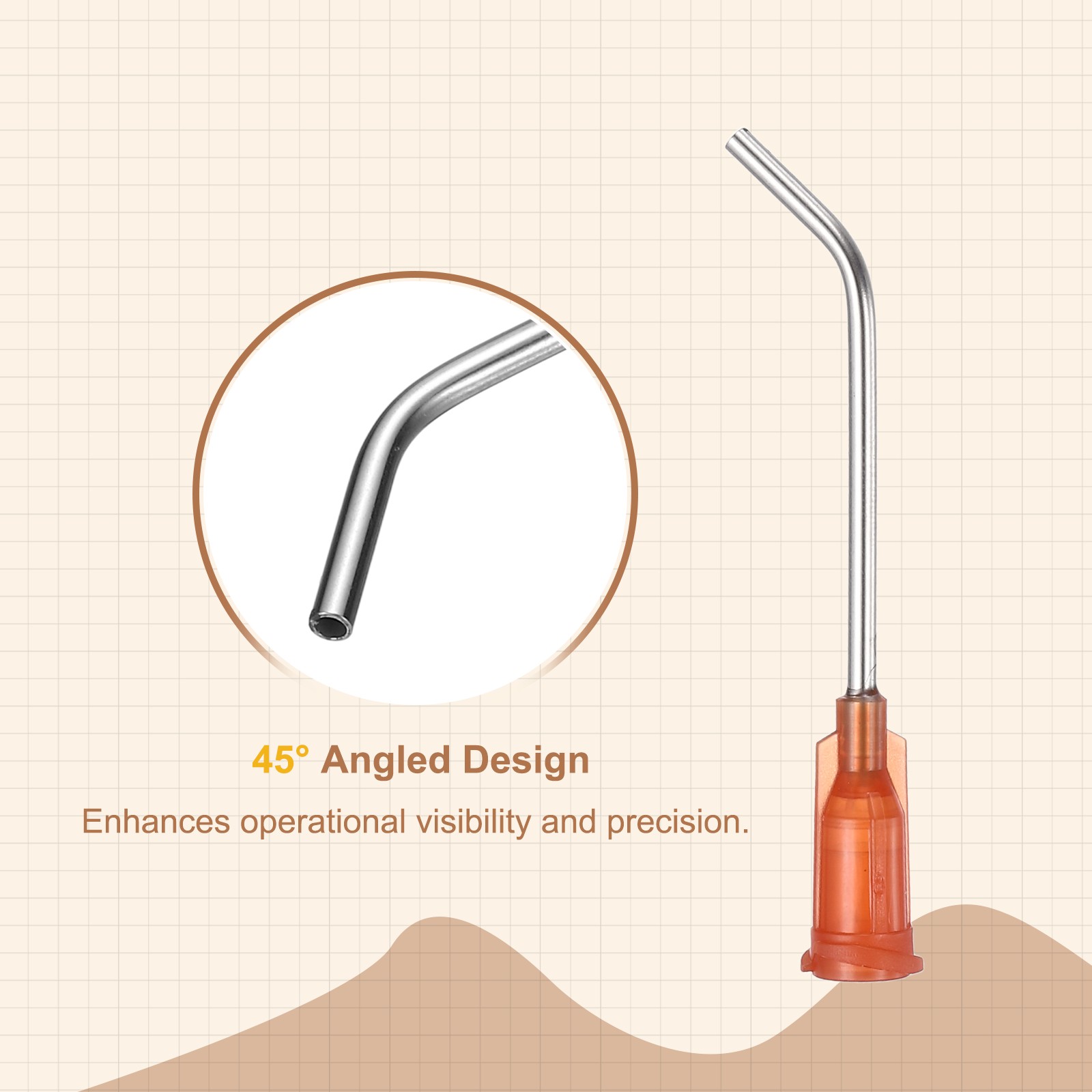 25Pcs 1.5Inch 15Ga 45° Angled Dispensing Needles, Brown