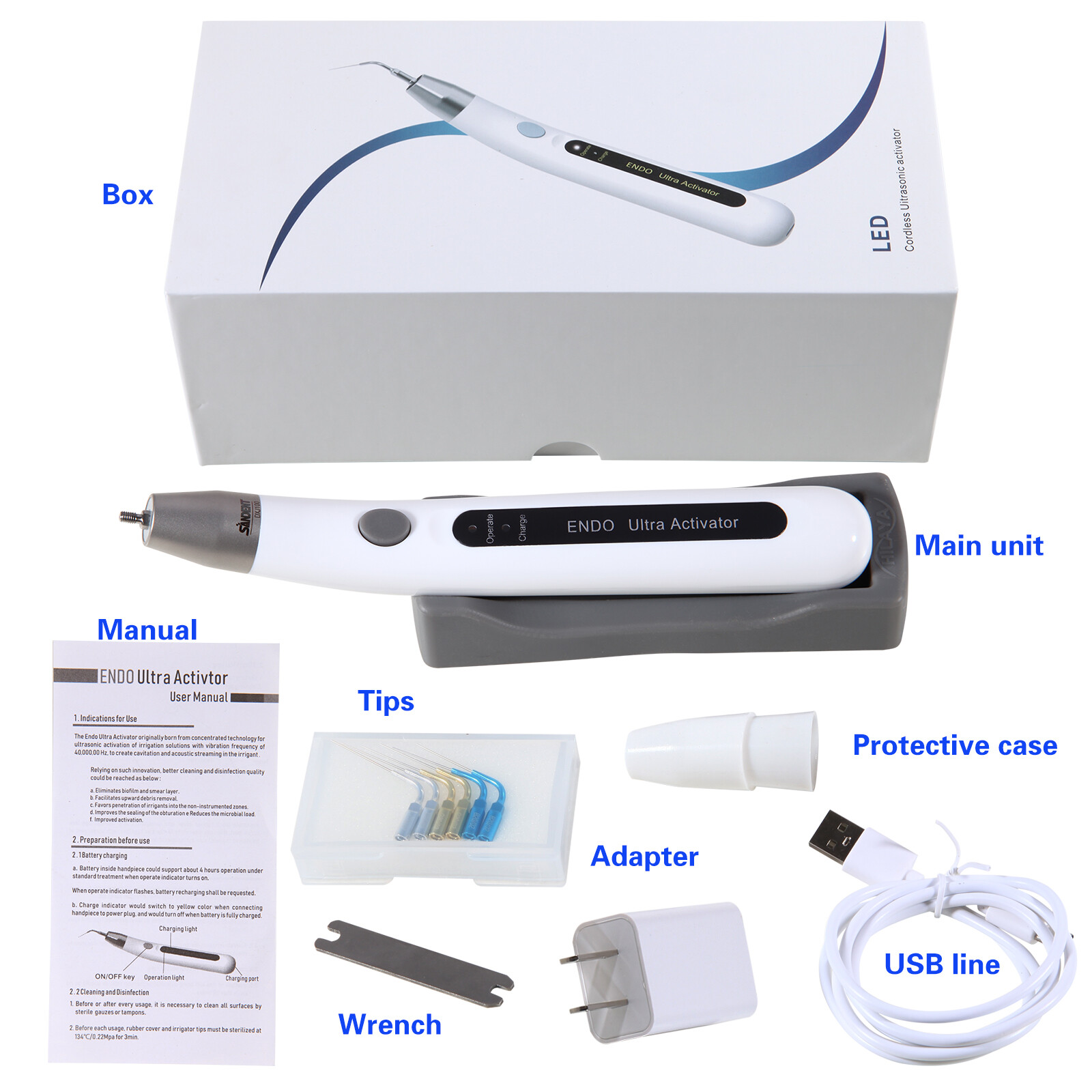 Endo Ultra Activator Dental Ultrasonic Root Canal Irrigator Handpiece 6 Tips DL