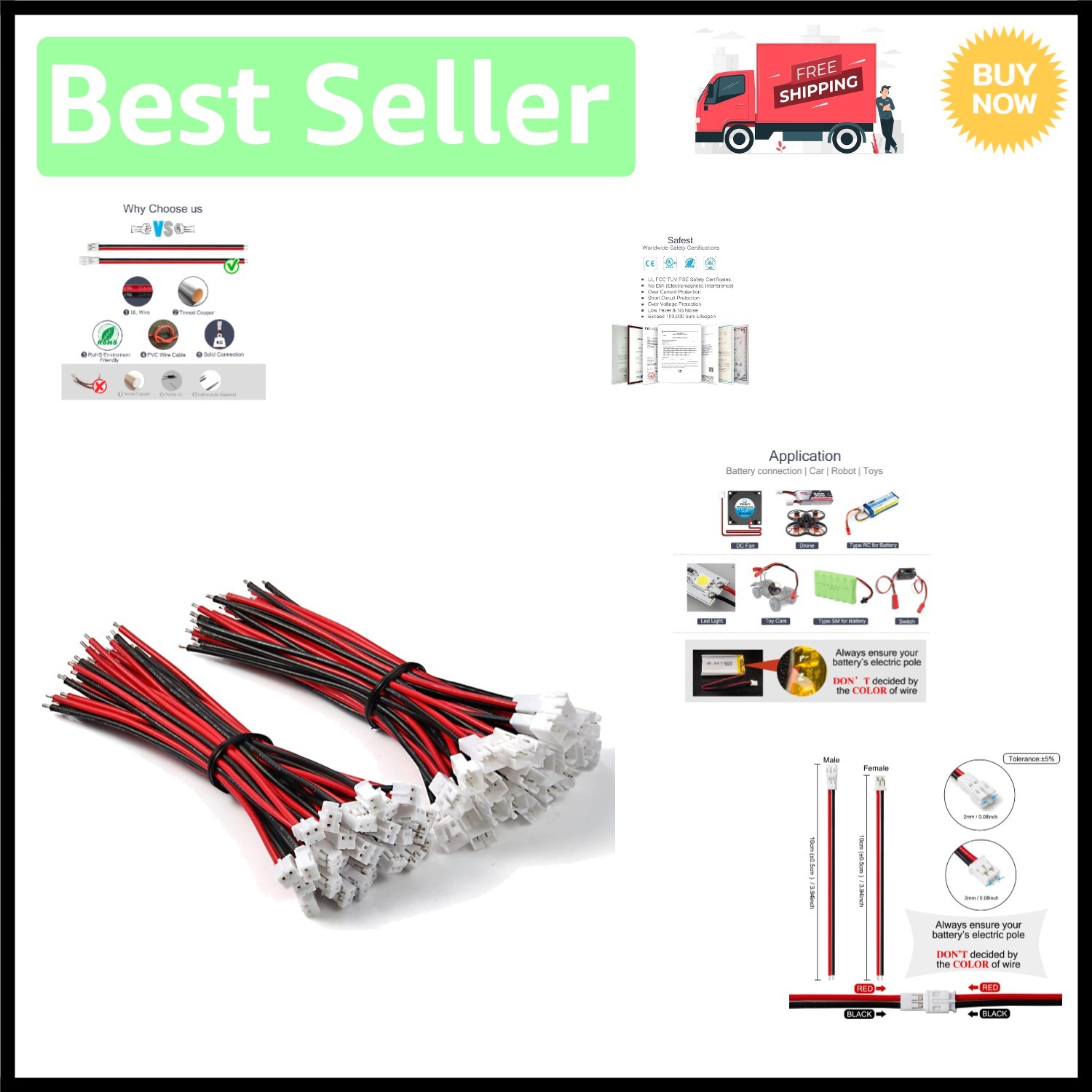 Versatile 30 Pairs JST PH 2.0mm Connectors with UL1007 Tinned Wire for Projects