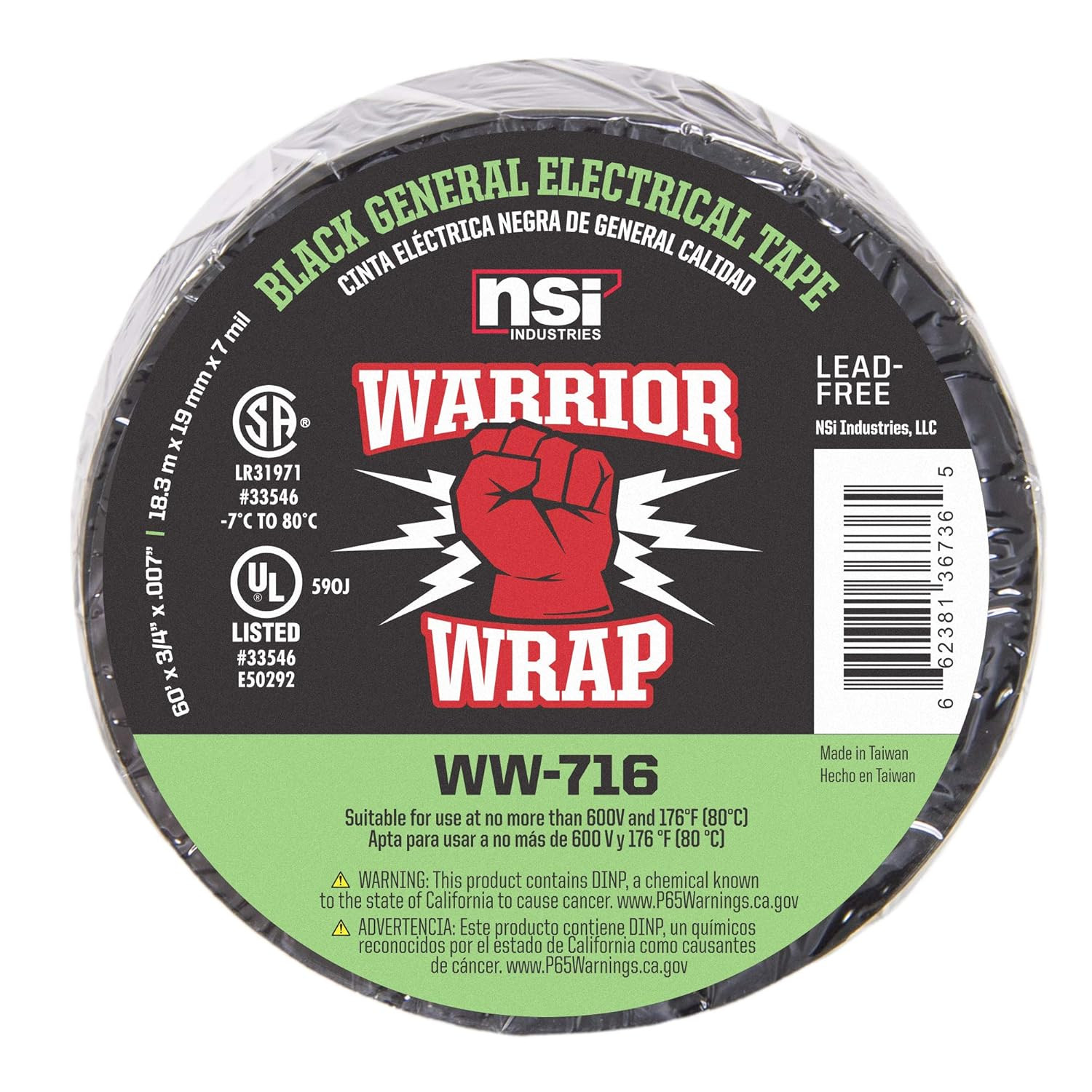 Warriorwrap General 3/4 In. X 60 Ft. 7 Mil Vinyl Electrical Tape, Black