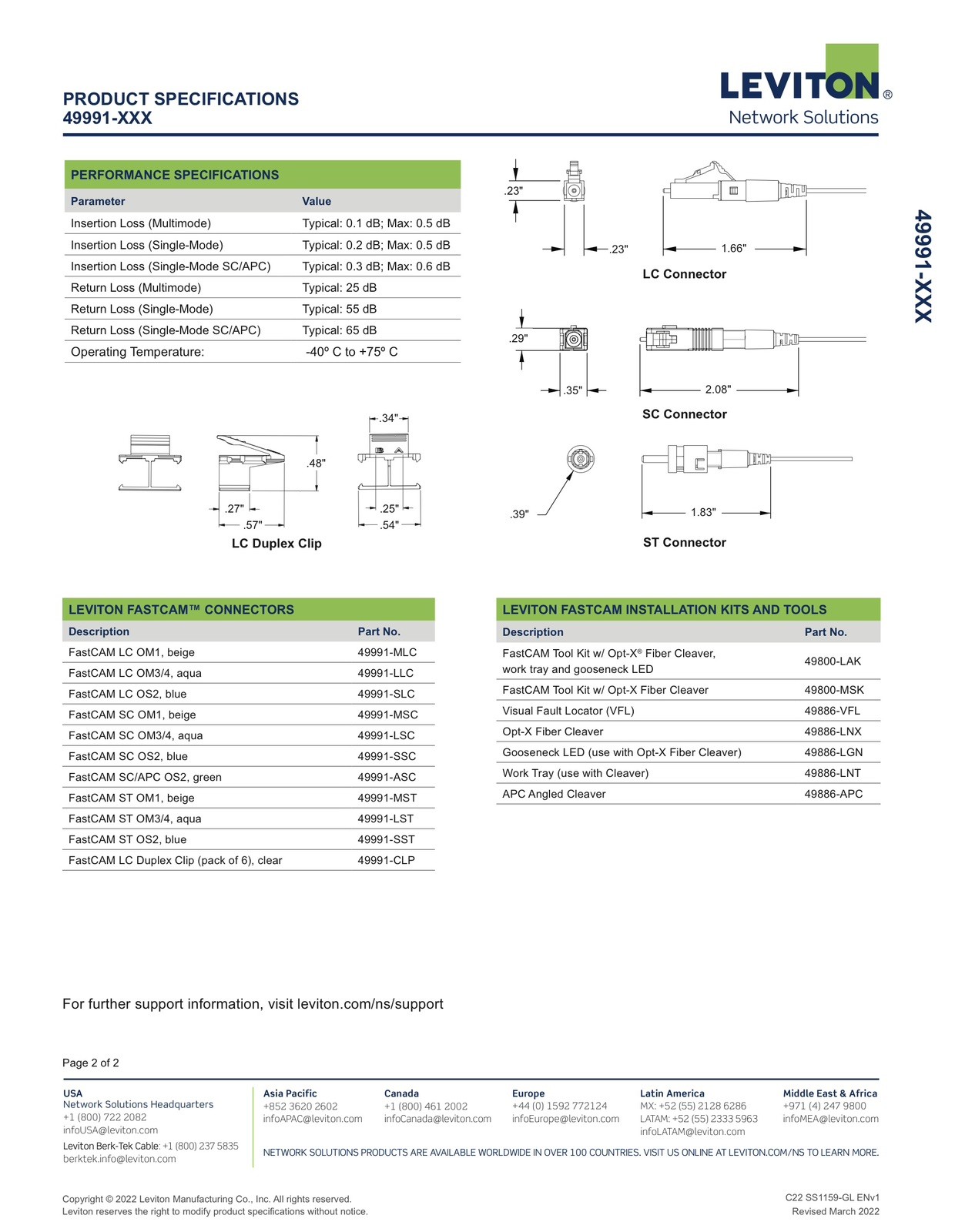 Leviton 49991-LLC FASTCAM Pre-Polished OM3/4 LC Fiber Connector