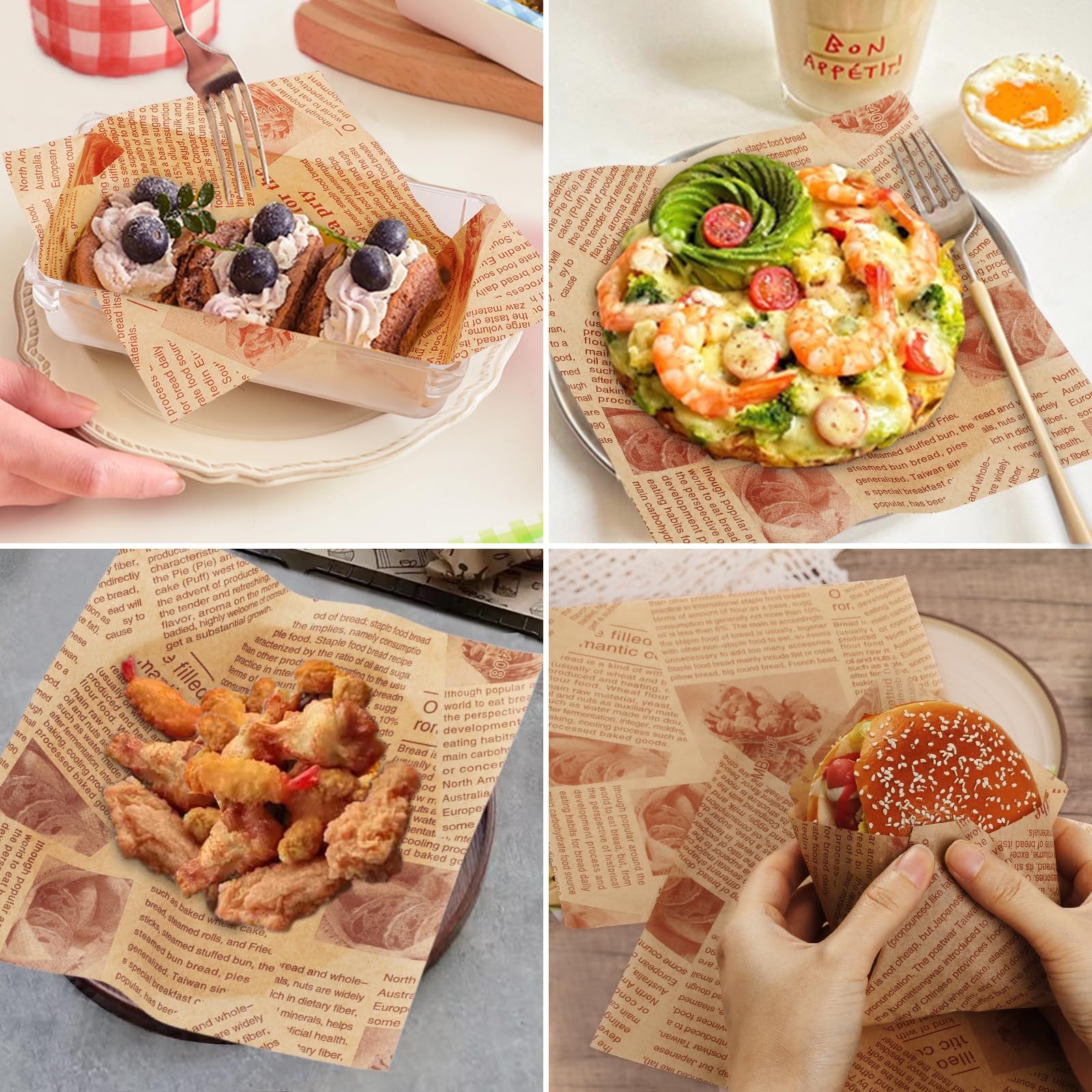 100 PCS Newspaper Print Deli Paper Sheets 7 * 7 Inch, Food-grade Greaseproof …