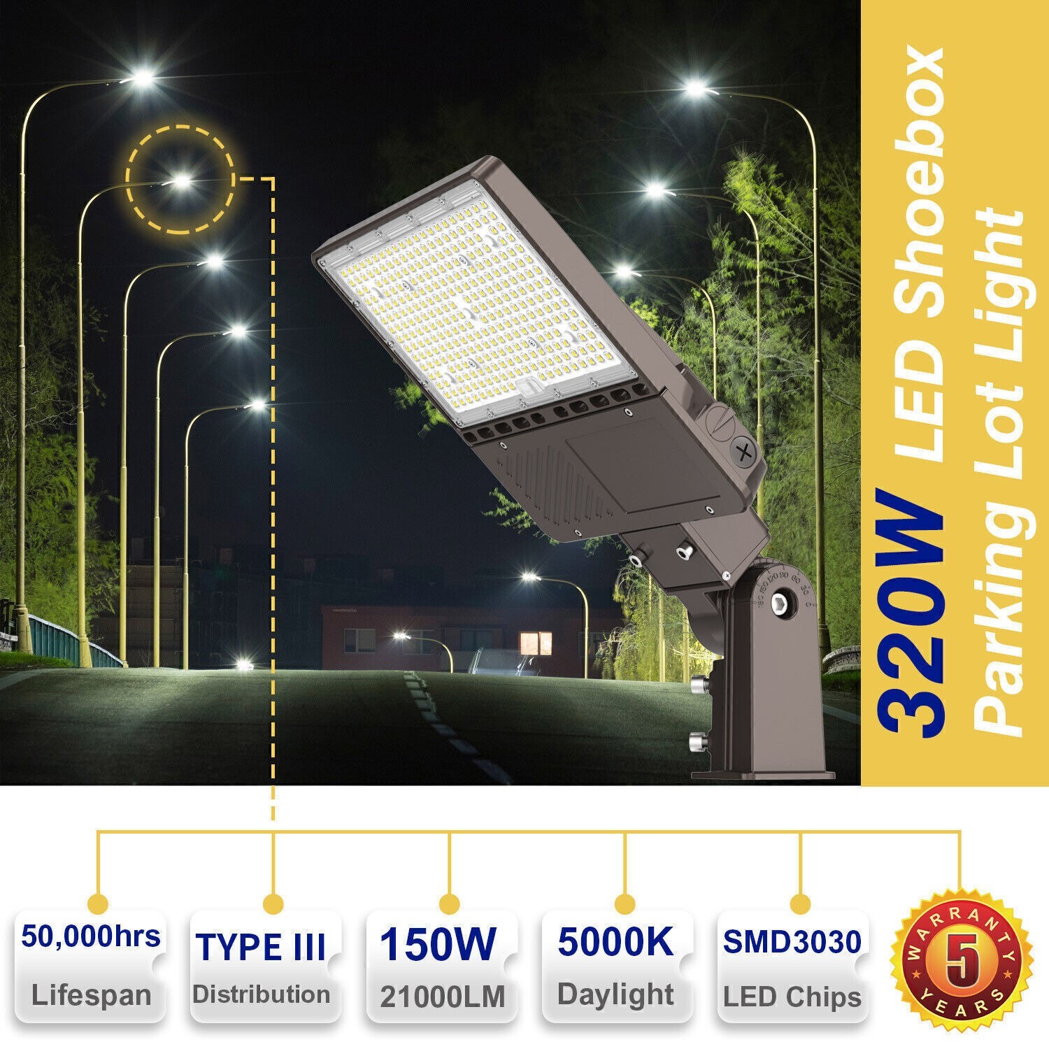 150W LED Parking Lot Light Commercial Shoebox Street Light Dusk to Dawn 22,500LM