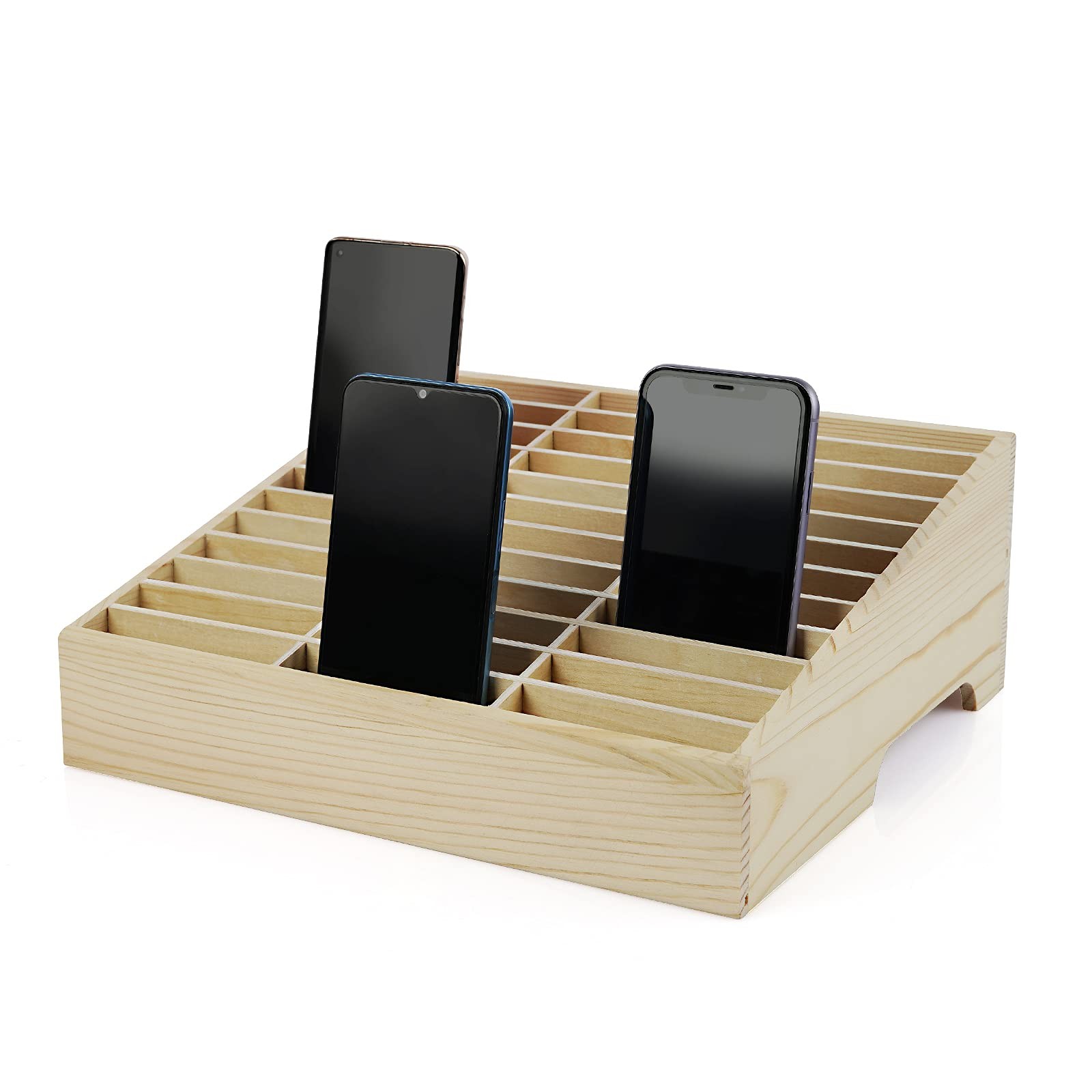 Ozzptuu 36-Grid Wooden Cell Phone Holder Desktop Organizer Storage Box for Class