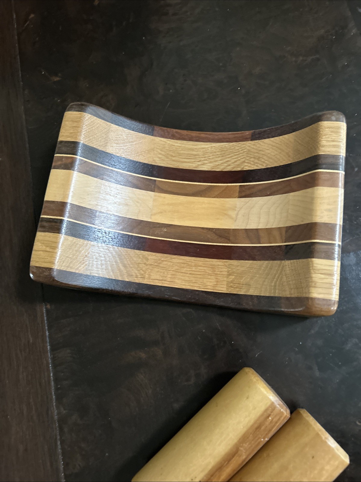 Vintage Hardwood Creations Mail Holder David Levy Davis CA Striped Wood Design