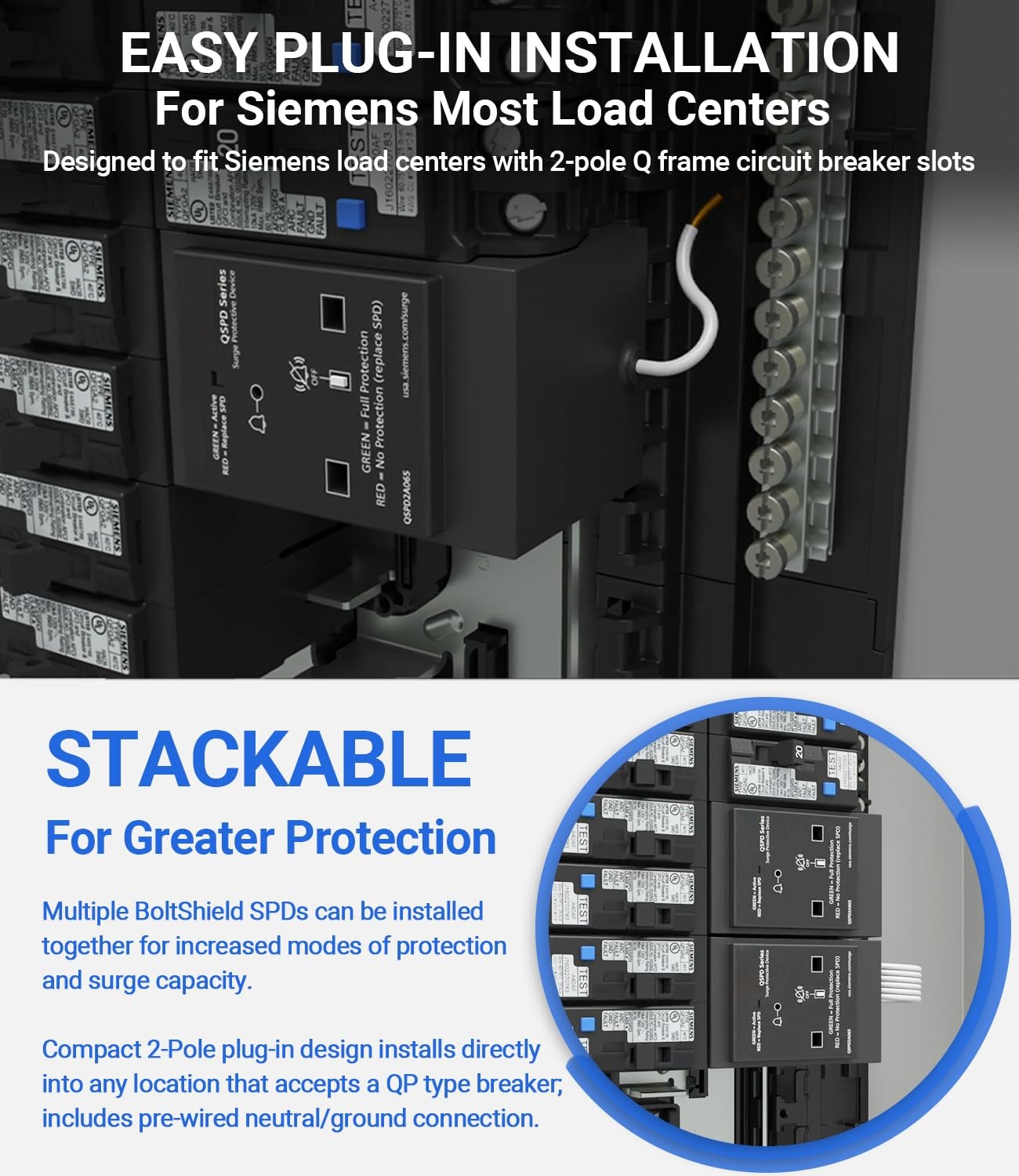 for Siemens QSPD2A065P Plug-in Surge Protection Device, 2-Pole 65kA 120/240V 1Ø