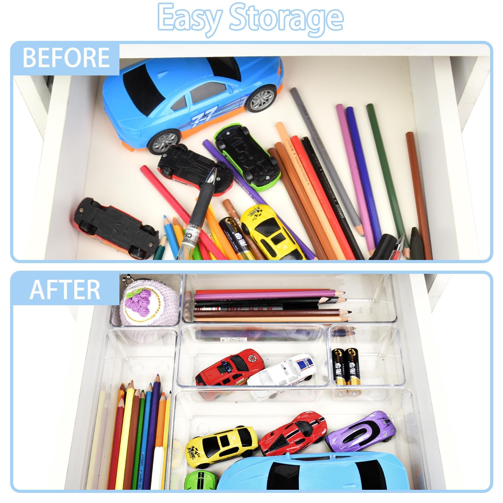 15 Piece Clear Drawer Organizer Set 4 Size Plastic Storage Bins for Desk Kitchen