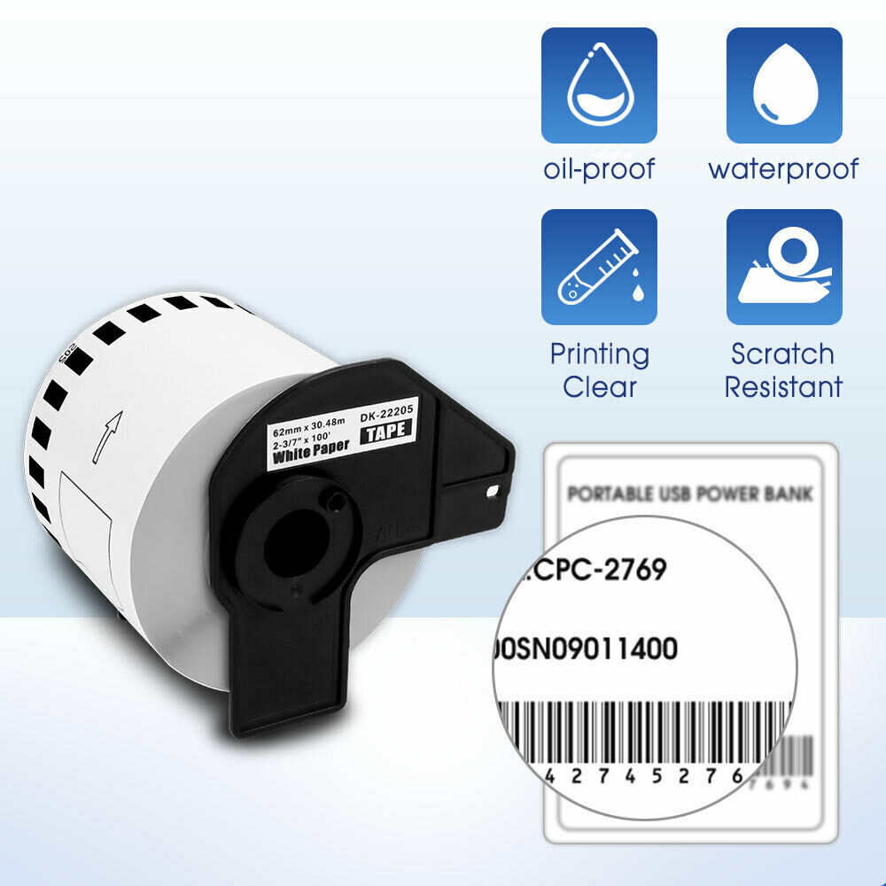 Continuous Label Roll For Brother DK-22205 DK-11241 DK-11247 for QL-570 QL-700