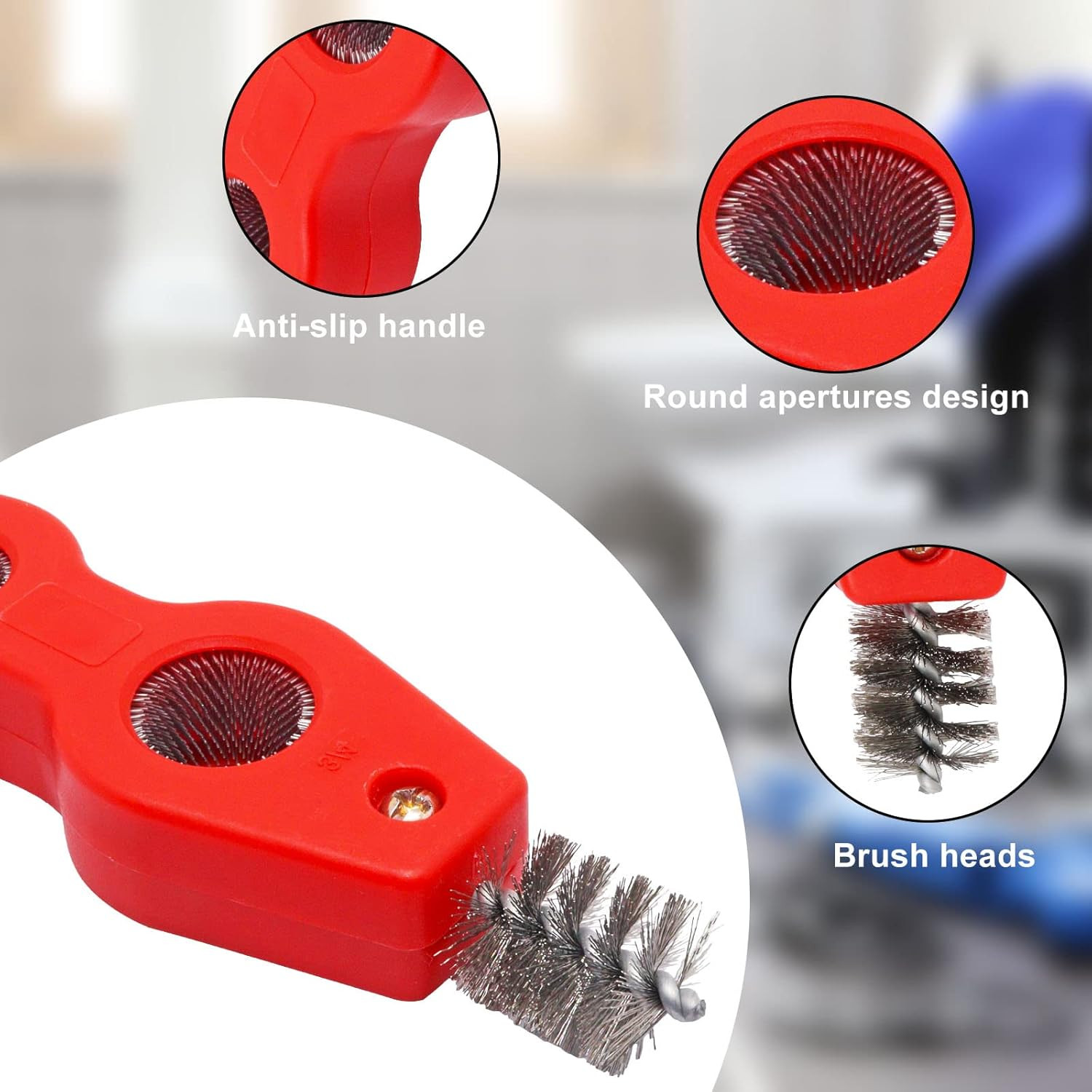 2 Pack 4-In-1 Copper Pipe Cleaner, 1/2 in & 3/4 in Wire Brush Copper Pipe Brush,