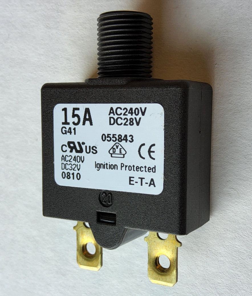 ETA Thermal Circuit Breaker, 1658 Series, 15 A, 1 Pole Push to reset, NEW