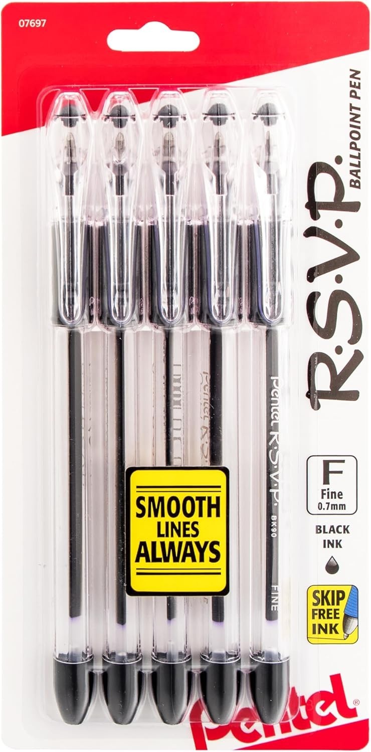 Ergonomic RSVP Ballpoint Pen Set – Black Ink 0.7mm, Pack of 5 for Everyday Use