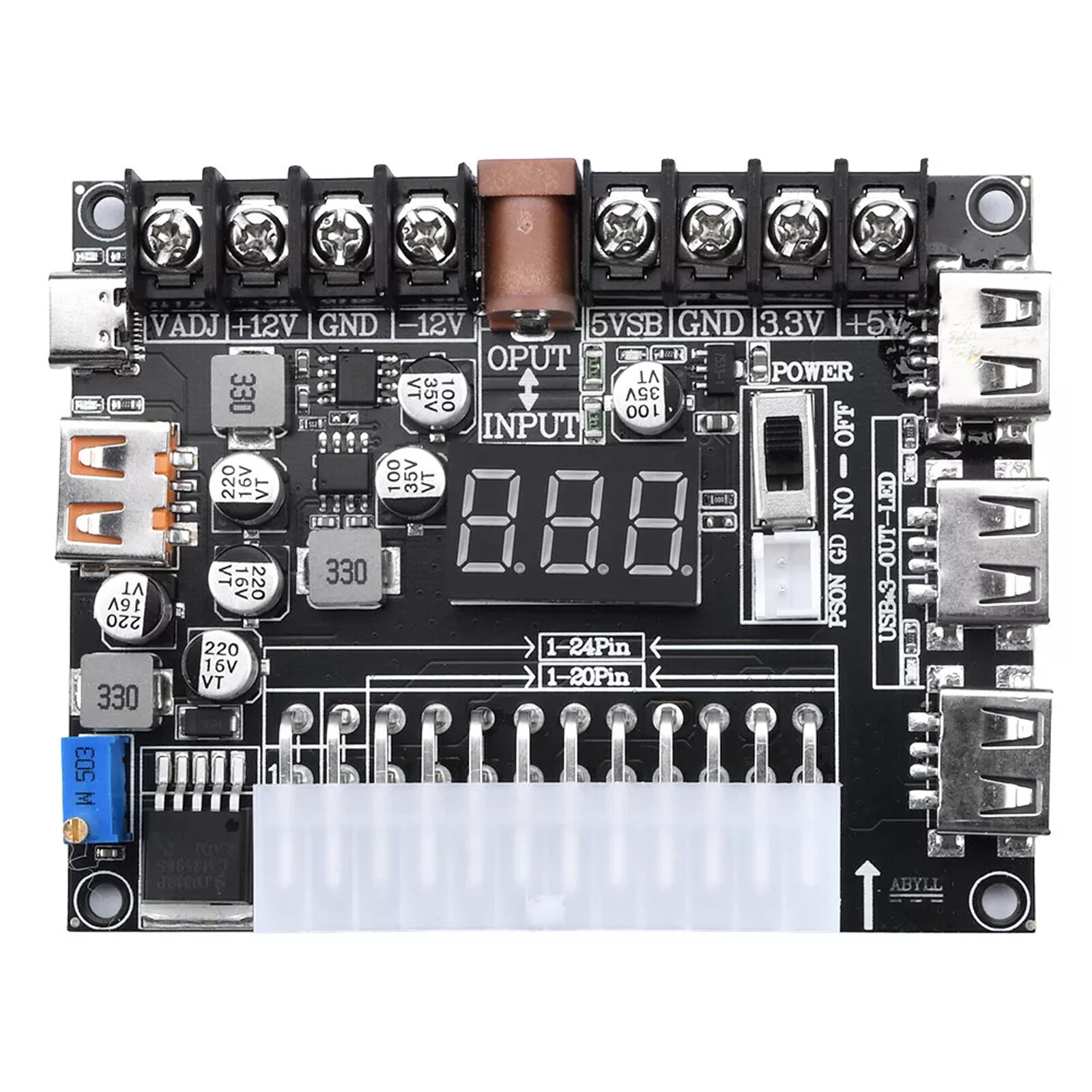 20/24Pin ATX Power Supply Breakout Board Adjustable Voltage Module / Case NEW