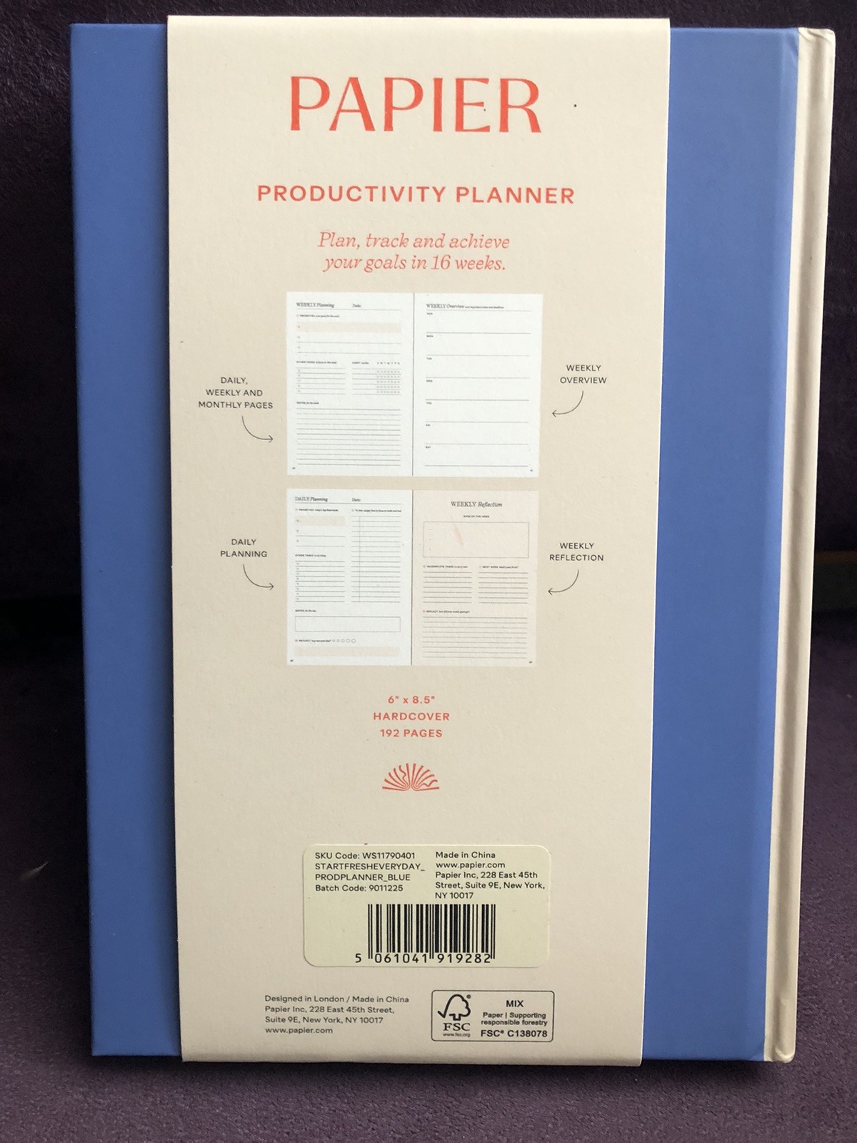 BRAND NEW PAPIER Blue & Cream Start Fresh Everyday 16 Week Productivity Planner