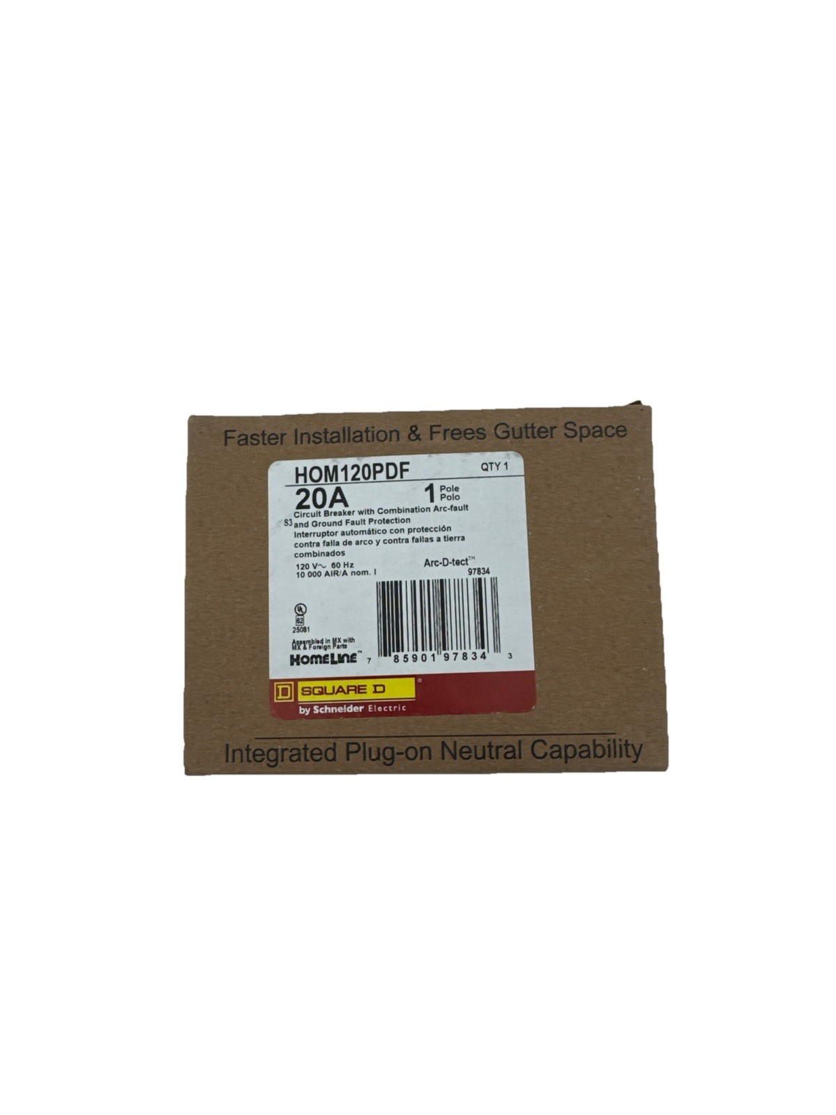 Square D HOM120PDF 120V 20A Single-Pole Circuit Breaker