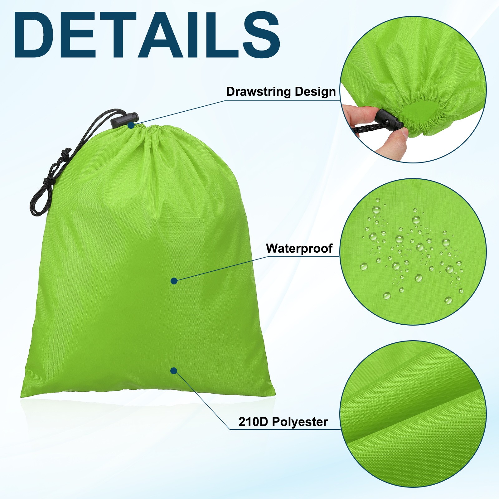 6pcs Drawstring Bag featuring Toggle 6 x 8 Inch Stuff Sack, Light Green