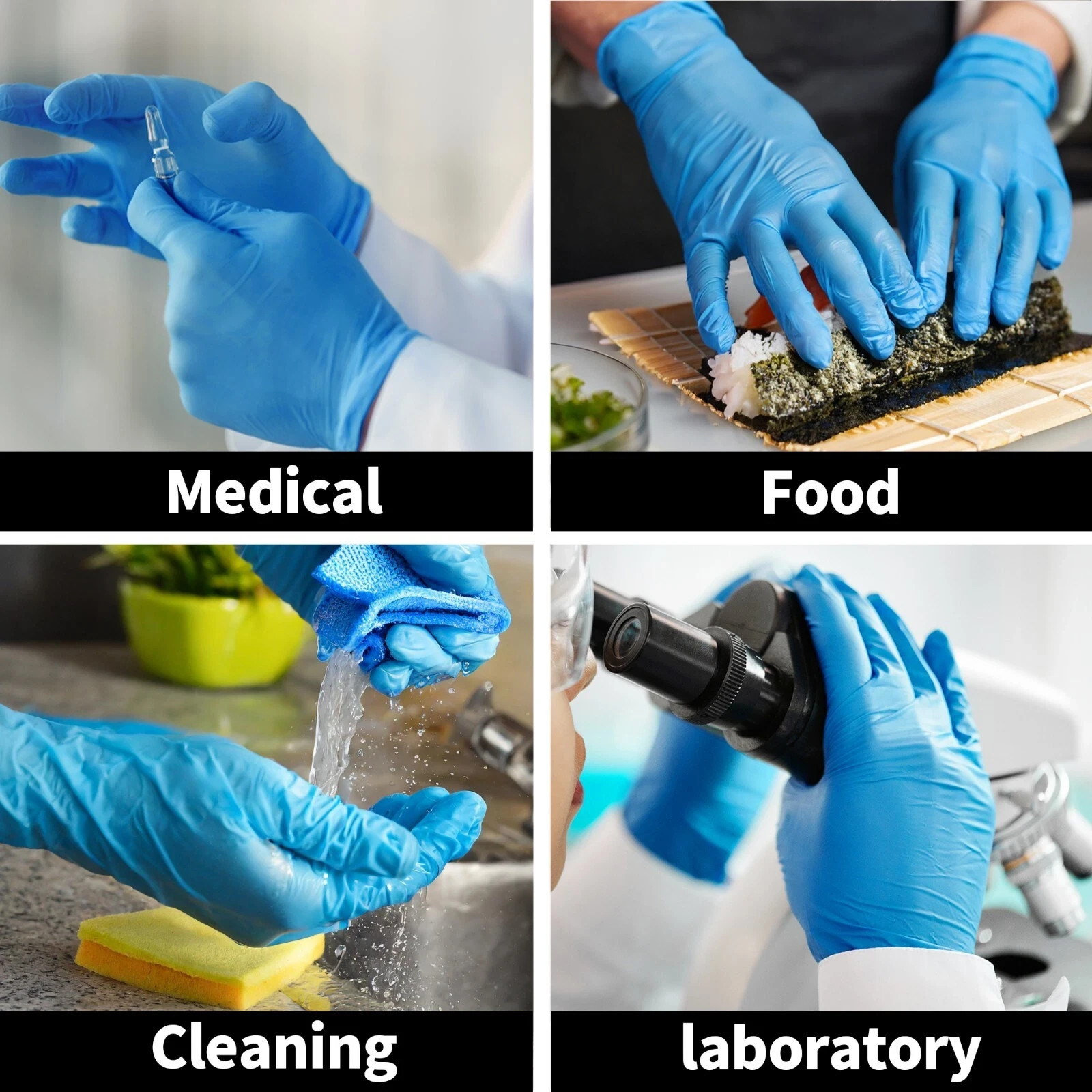 Blue Nitrile Medical Gloves Powder-Free Food Grade Disposable Glove 100 / 1000