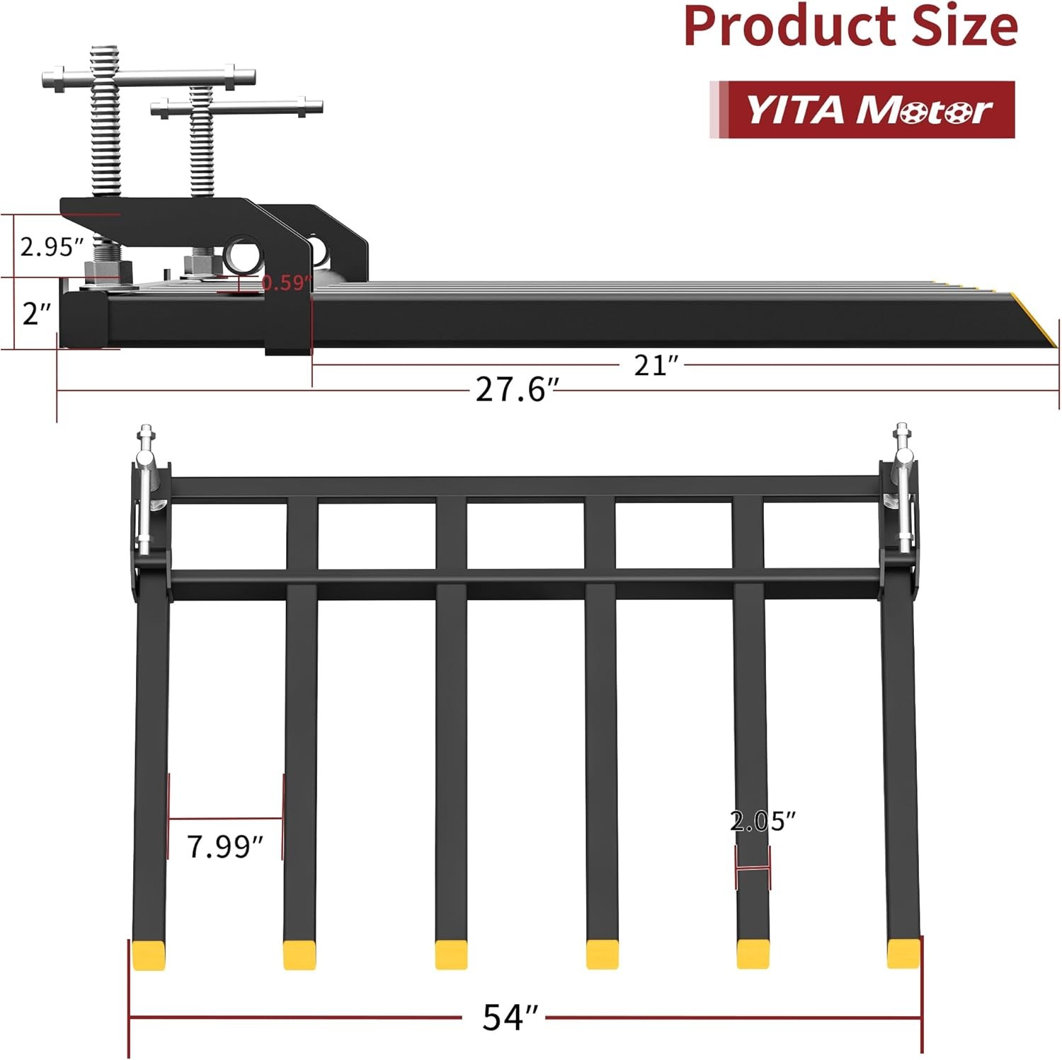 21″ Fork Length 4000LBS Clamp-On Debris Forks For 60″ Buckets Skid Steers Heavy
