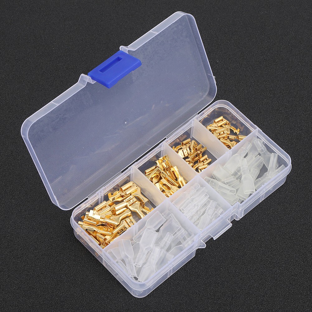120Pcs 6.3mm 4.8mm 2.8mm Gold Copper Wire Terminal Connector Kit With Sleeve