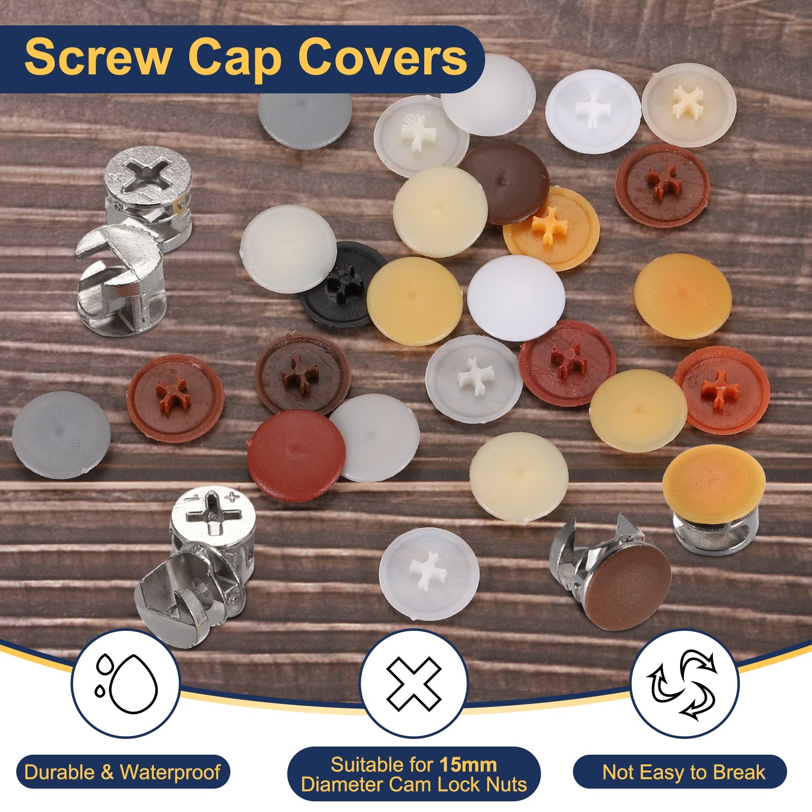 Screw Cap Covers, 158Pcs 17mm – Plastic Self-lock Nut Screw Cap, White