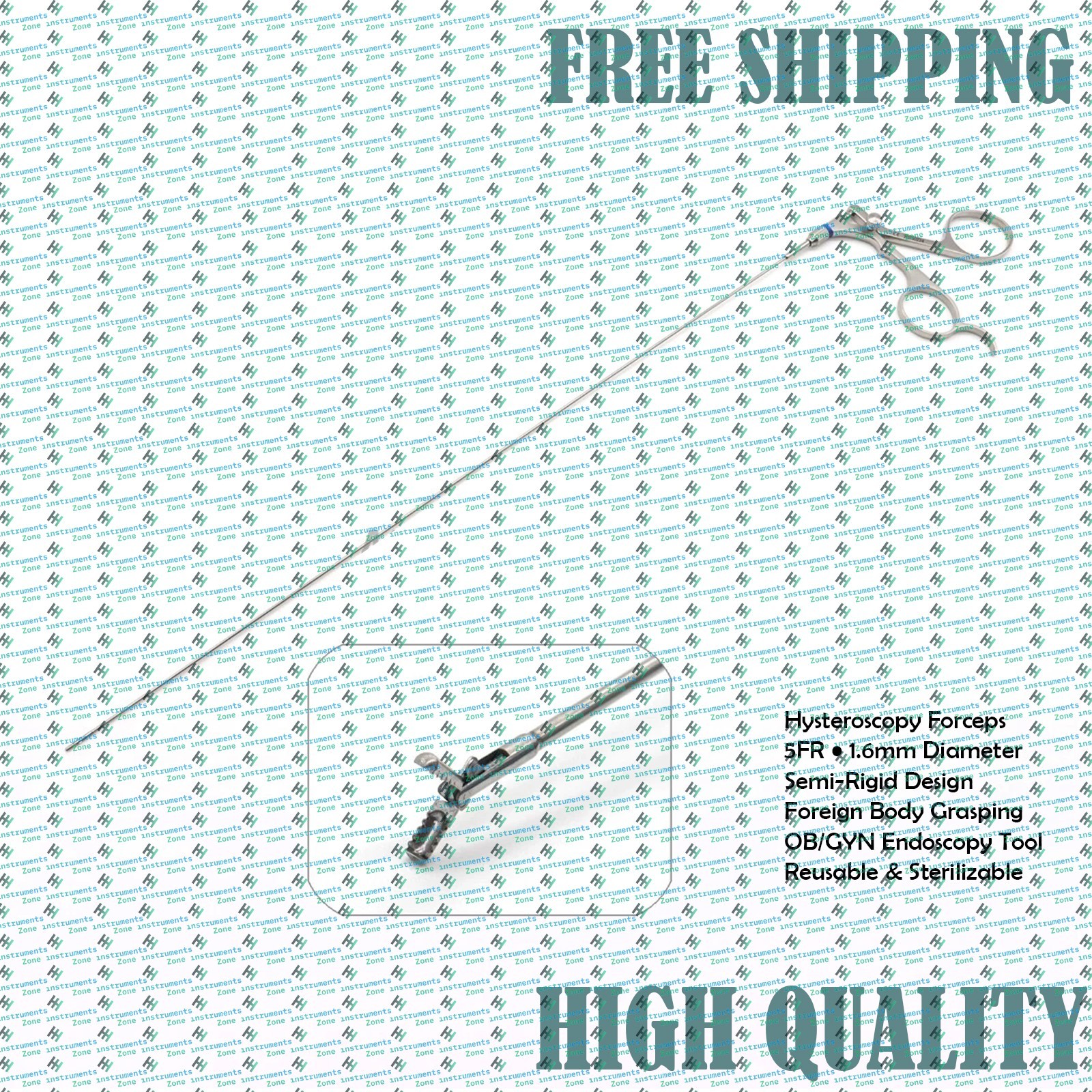 5FR Hysteroscopy Grasping Forceps | 1.6mm Semi-Rigid Foreign Body Retrieval