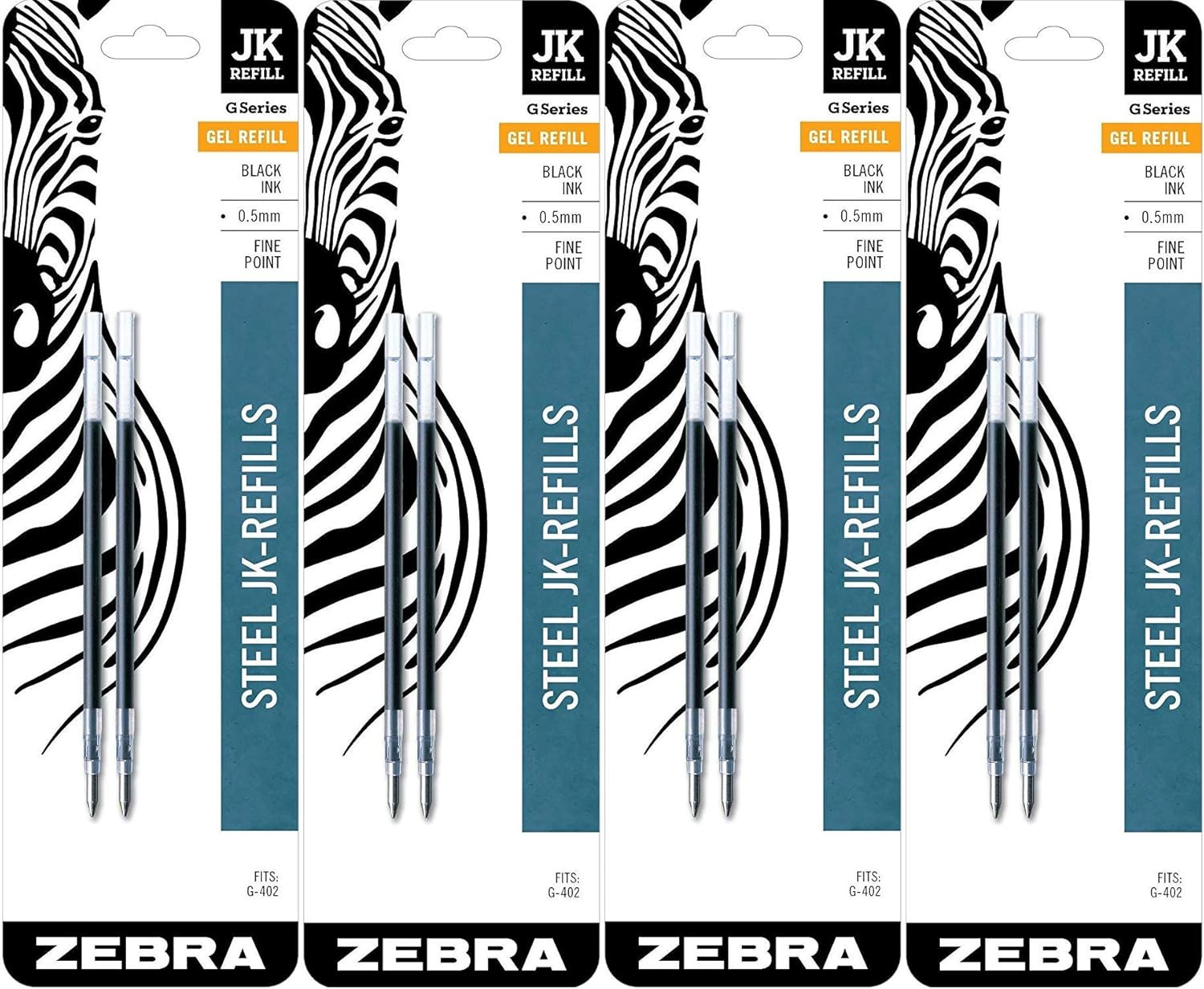 Zebra G-402 Stainless Steel Pen Jk-Refill, Fine Point, 0.5Mm, Black Ink, 8-Count